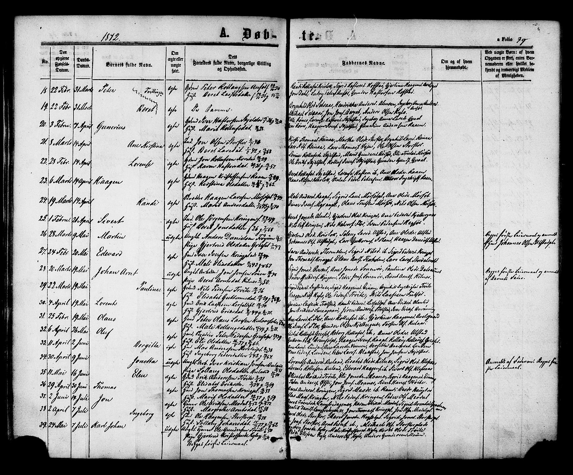 Ministerialprotokoller, klokkerbøker og fødselsregistre - Nord-Trøndelag, SAT/A-1458/703/L0029: Parish register (official) no. 703A02, 1863-1879, p. 39