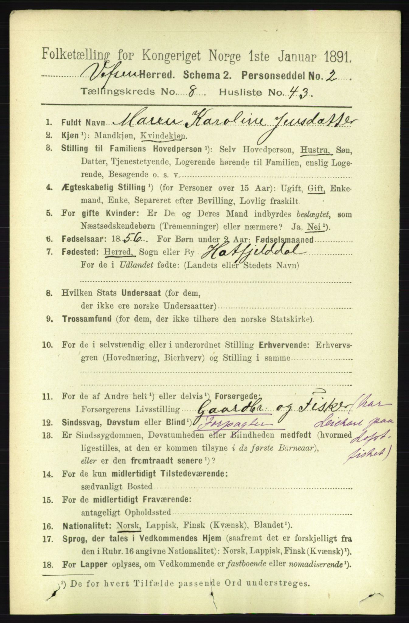 RA, 1891 census for 1824 Vefsn, 1891, p. 4571