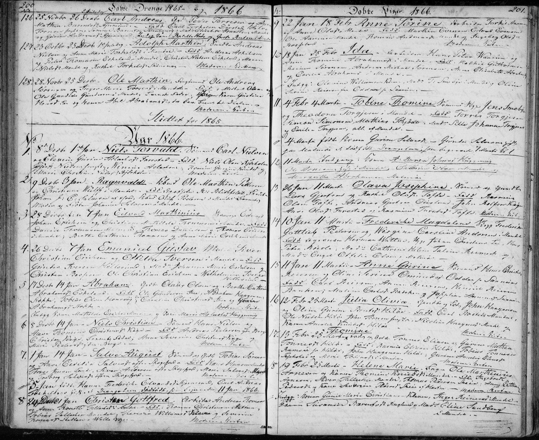 Mandal sokneprestkontor, AV/SAK-1111-0030/F/Fb/Fba/L0008: Parish register (copy) no. B 2, 1854-1868, p. 200-201