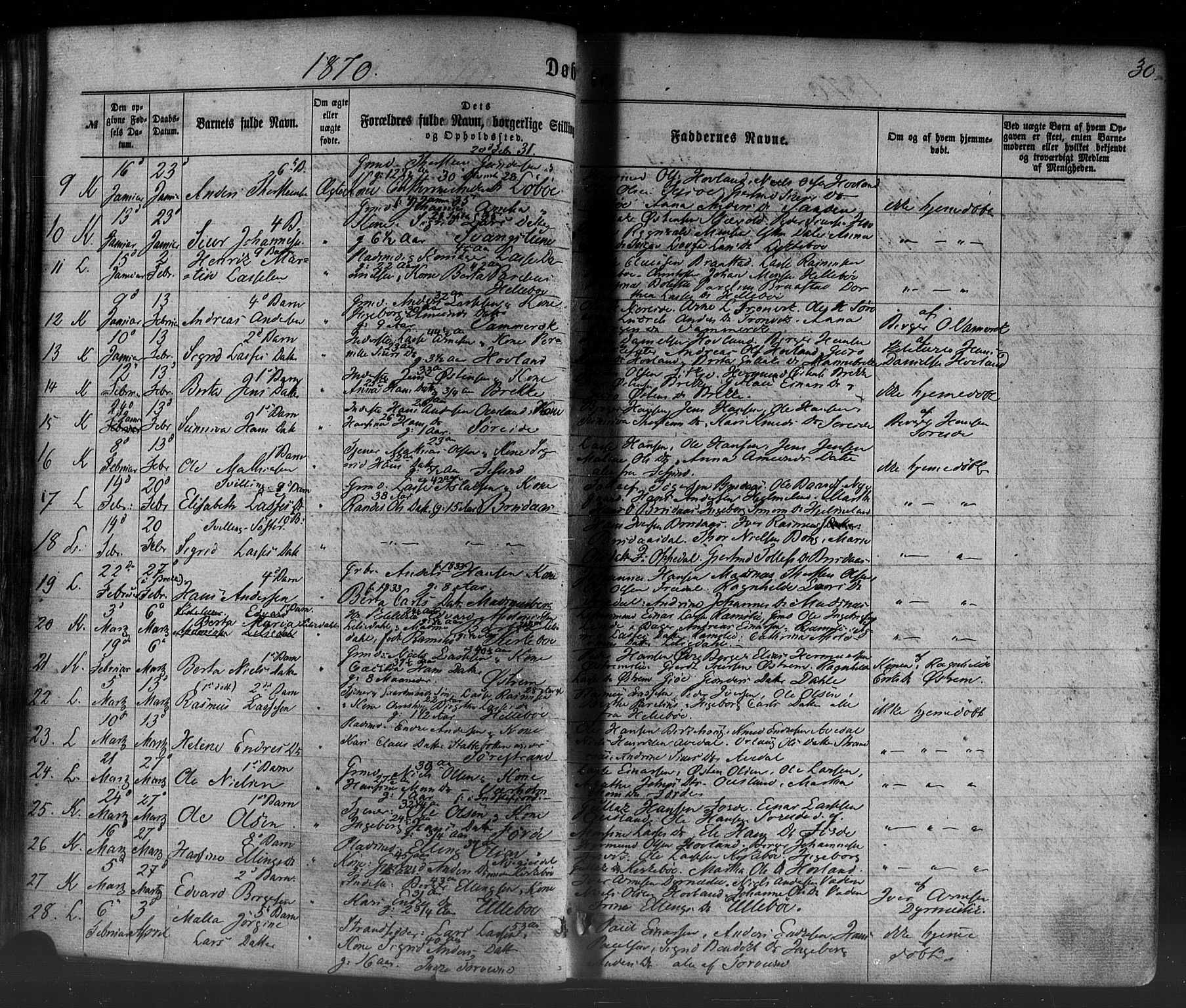 Lavik sokneprestembete, SAB/A-80901: Parish register (official) no. A 4, 1864-1881, p. 30