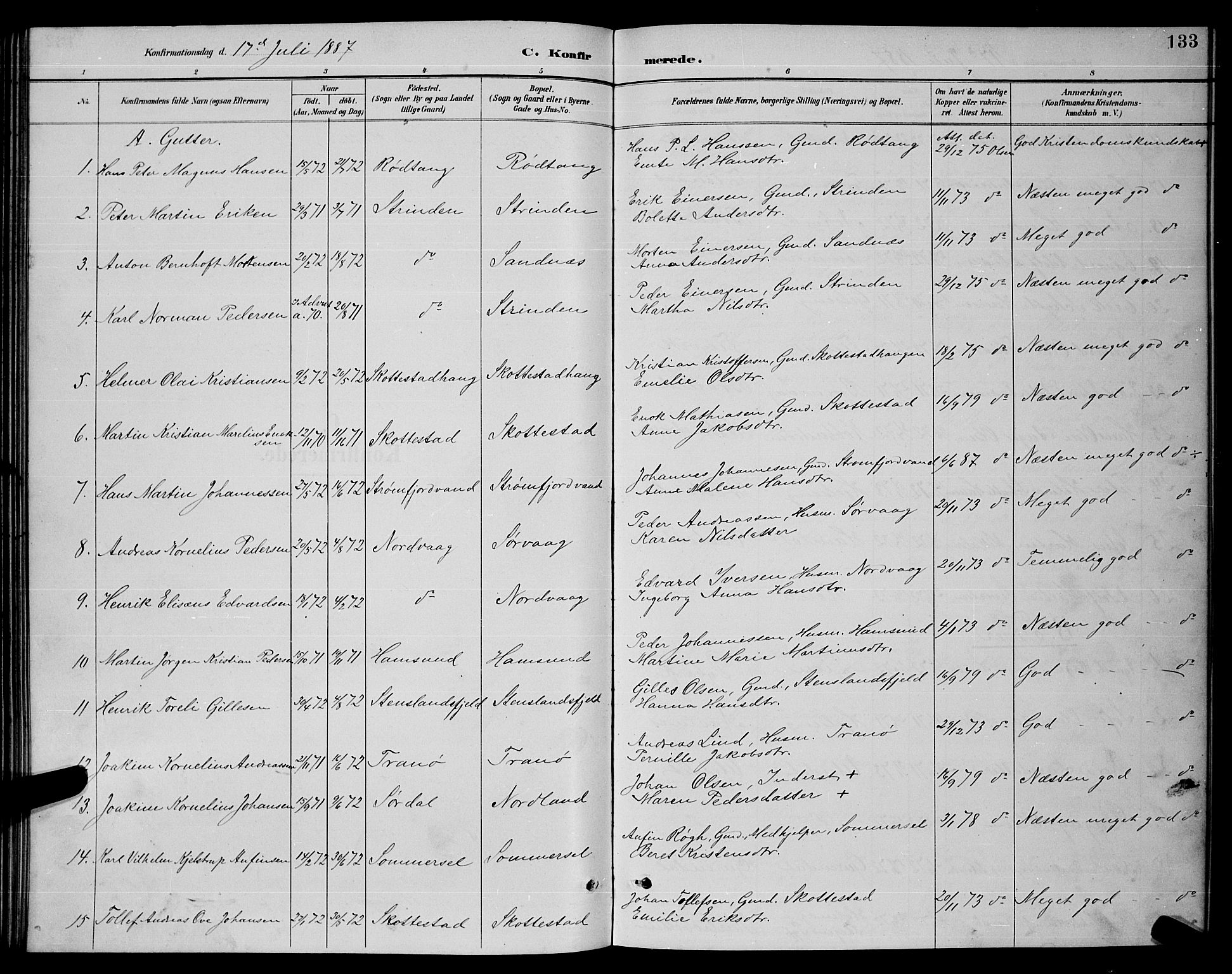 Ministerialprotokoller, klokkerbøker og fødselsregistre - Nordland, SAT/A-1459/859/L0859: Parish register (copy) no. 859C05, 1887-1898, p. 133