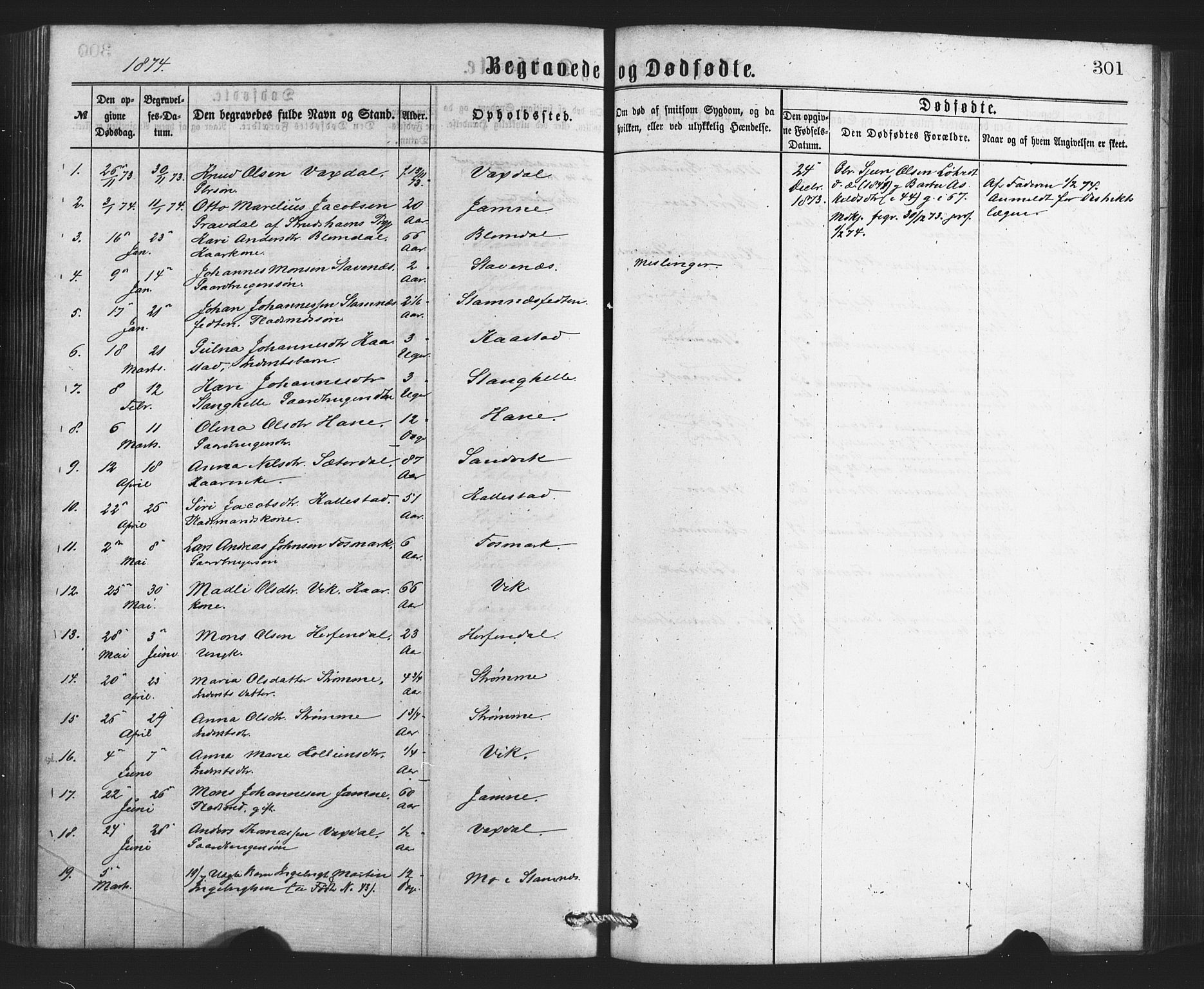 Bruvik Sokneprestembete, SAB/A-74701/H/Haa: Parish register (official) no. A 1, 1869-1877, p. 301