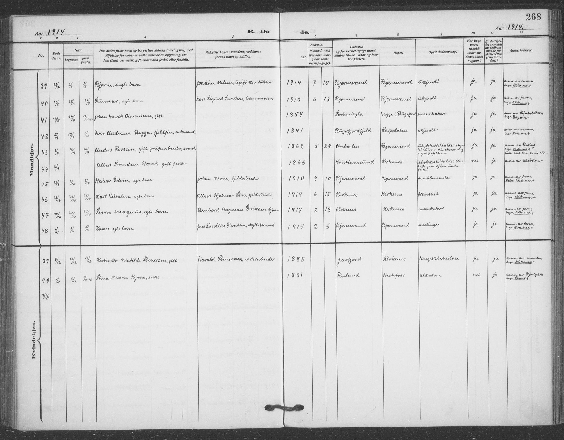 Sør-Varanger sokneprestkontor, AV/SATØ-S-1331/H/Ha/L0005kirke: Parish register (official) no. 5, 1909-1919, p. 268