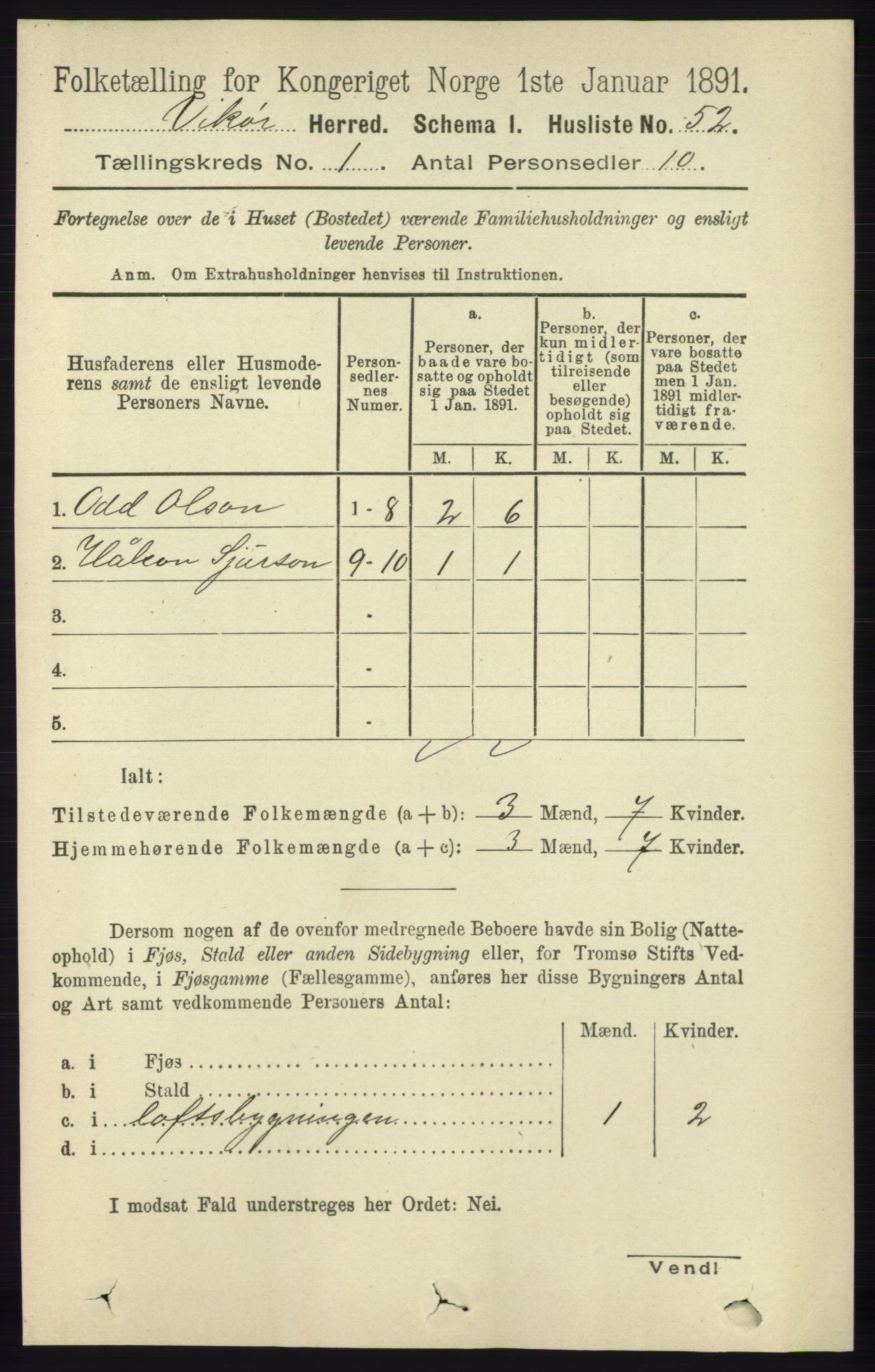 RA, 1891 census for 1238 Vikør, 1891, p. 84