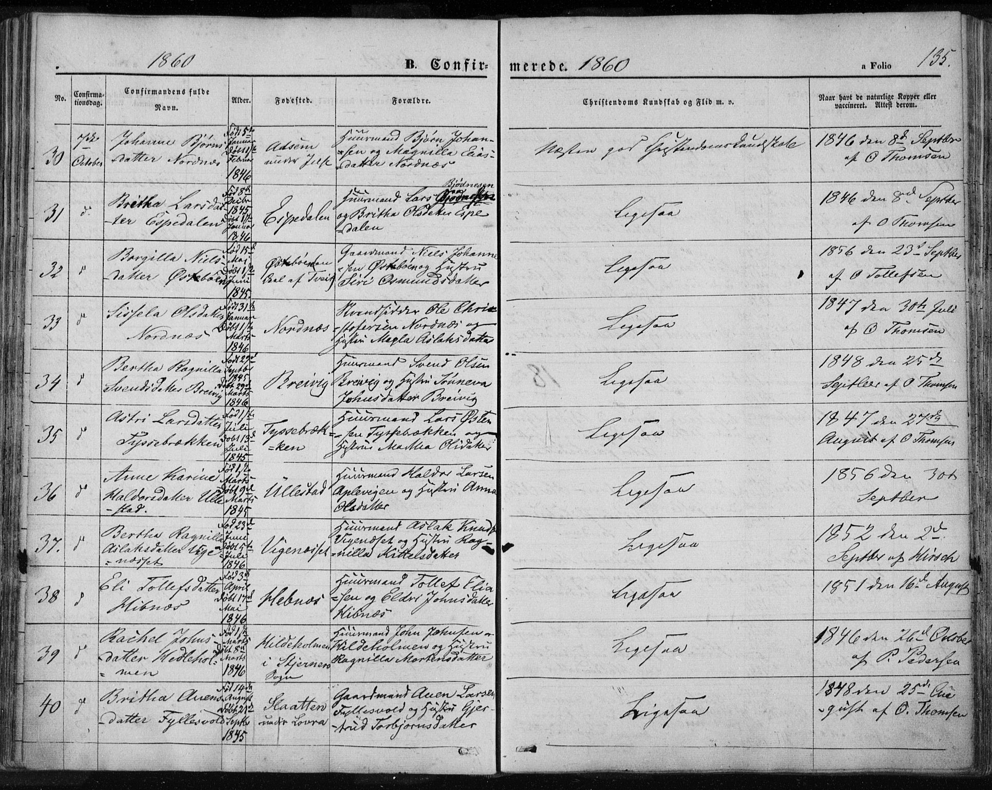 Jelsa sokneprestkontor, AV/SAST-A-101842/01/IV: Parish register (official) no. A 7, 1854-1866, p. 135