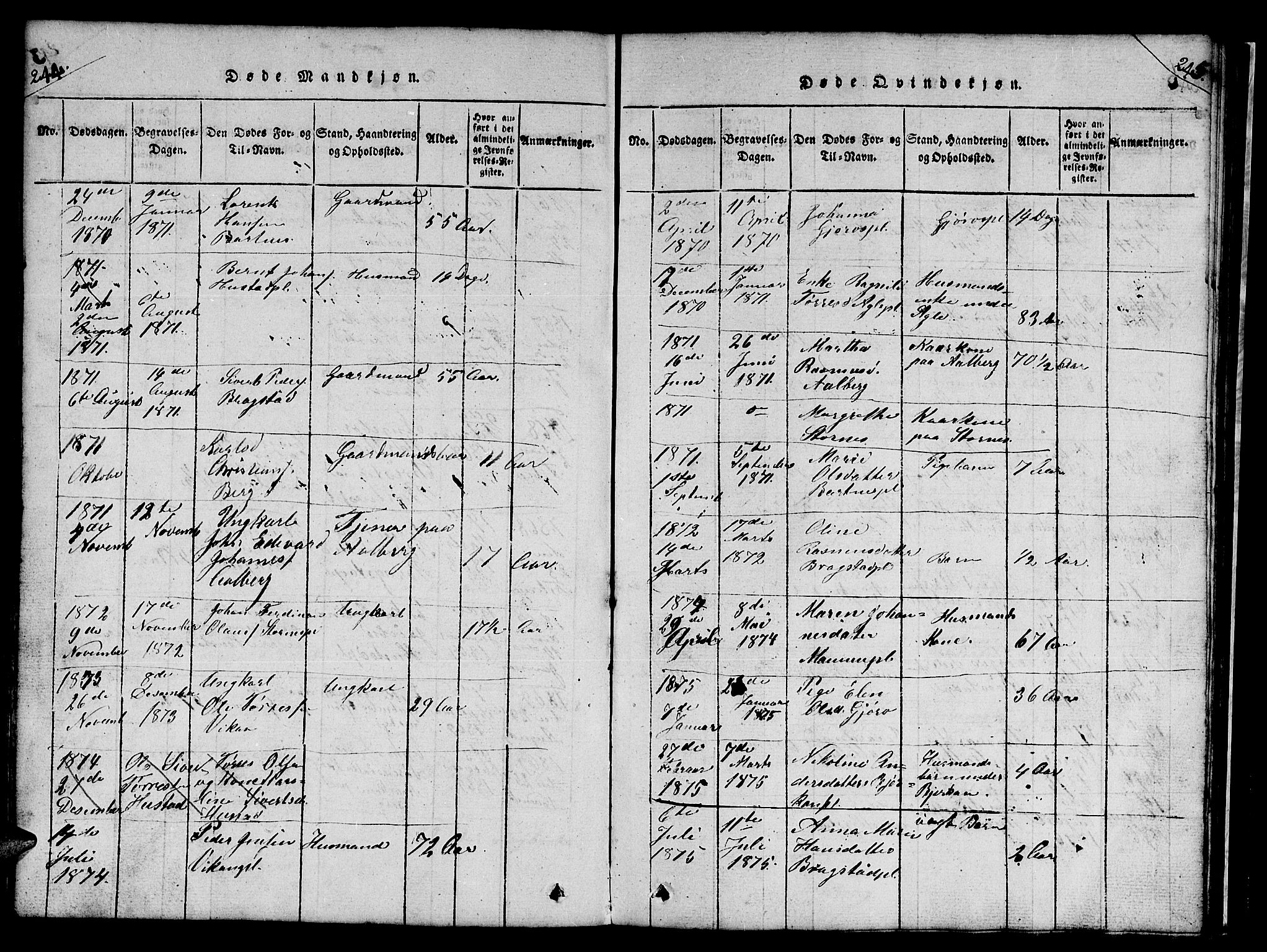 Ministerialprotokoller, klokkerbøker og fødselsregistre - Nord-Trøndelag, AV/SAT-A-1458/732/L0317: Parish register (copy) no. 732C01, 1816-1881, p. 244-245