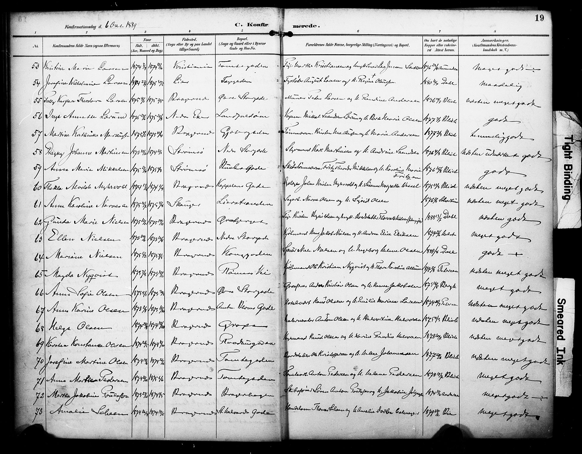 Bragernes kirkebøker, AV/SAKO-A-6/F/Fc/L0006: Parish register (official) no. III 6, 1888-1899, p. 19