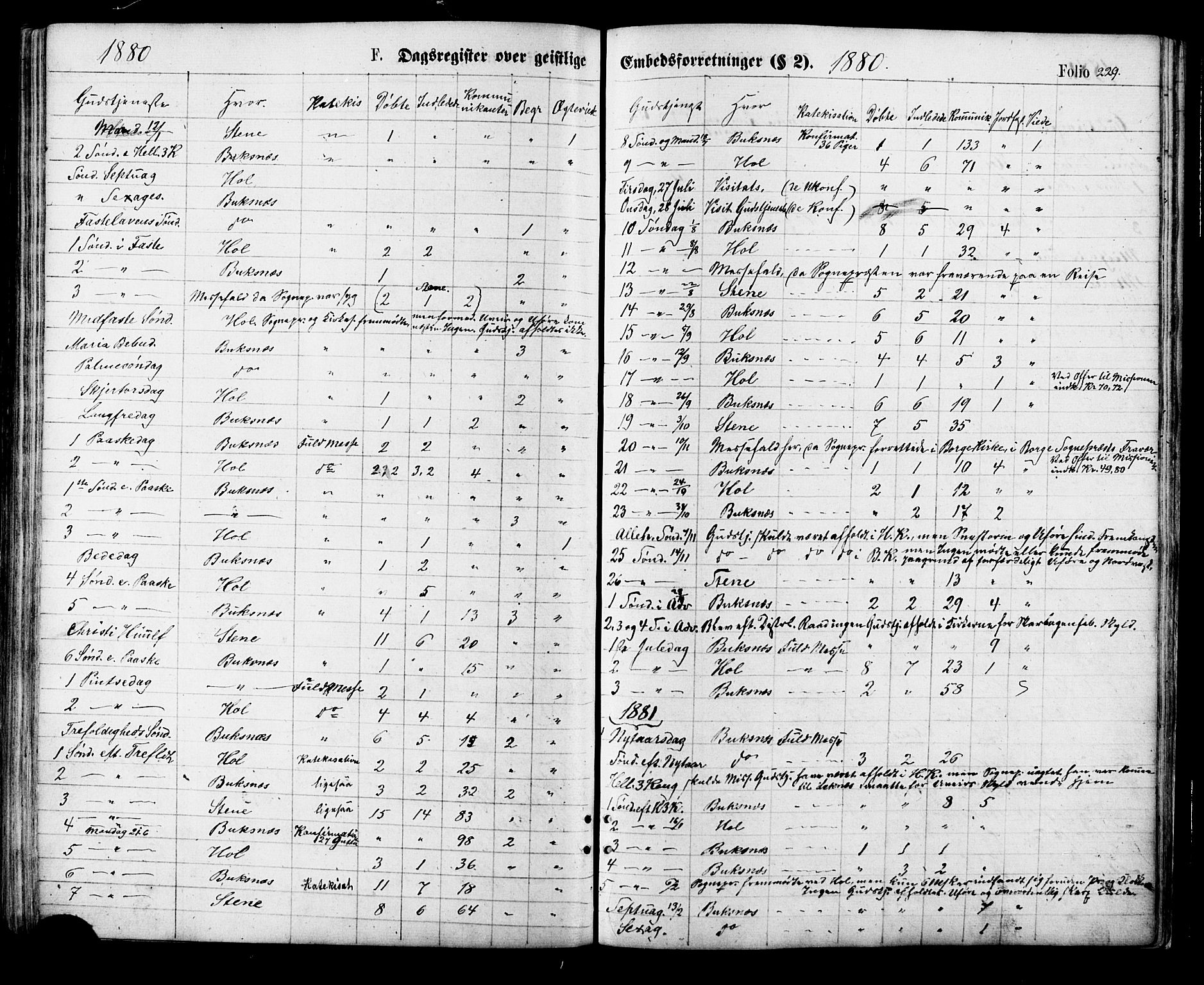 Ministerialprotokoller, klokkerbøker og fødselsregistre - Nordland, AV/SAT-A-1459/881/L1166: Parish register (copy) no. 881C03, 1876-1885, p. 229