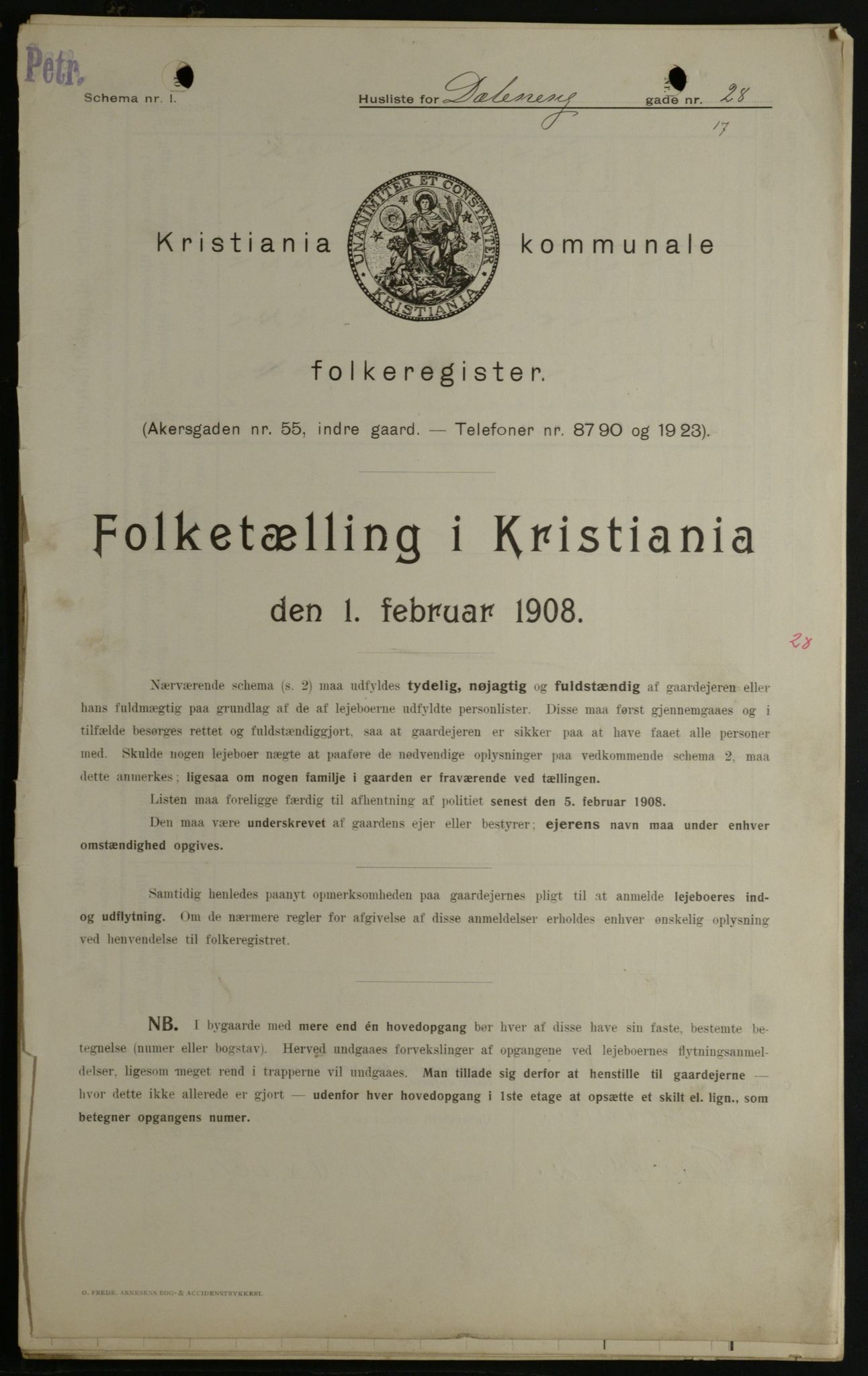 OBA, Municipal Census 1908 for Kristiania, 1908, p. 16294