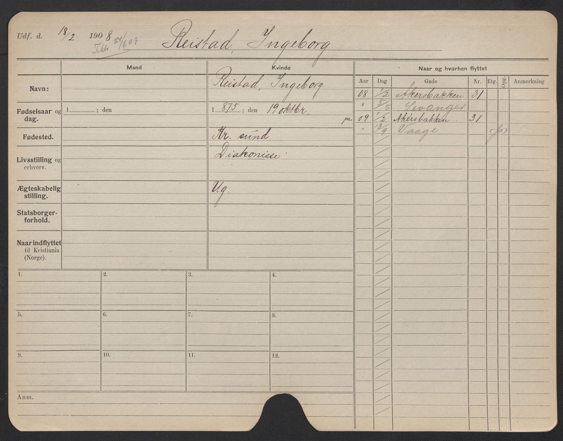 Oslo folkeregister, Registerkort, AV/SAO-A-11715/F/Fa/Fac/L0023: Kvinner, 1906-1914, p. 126a