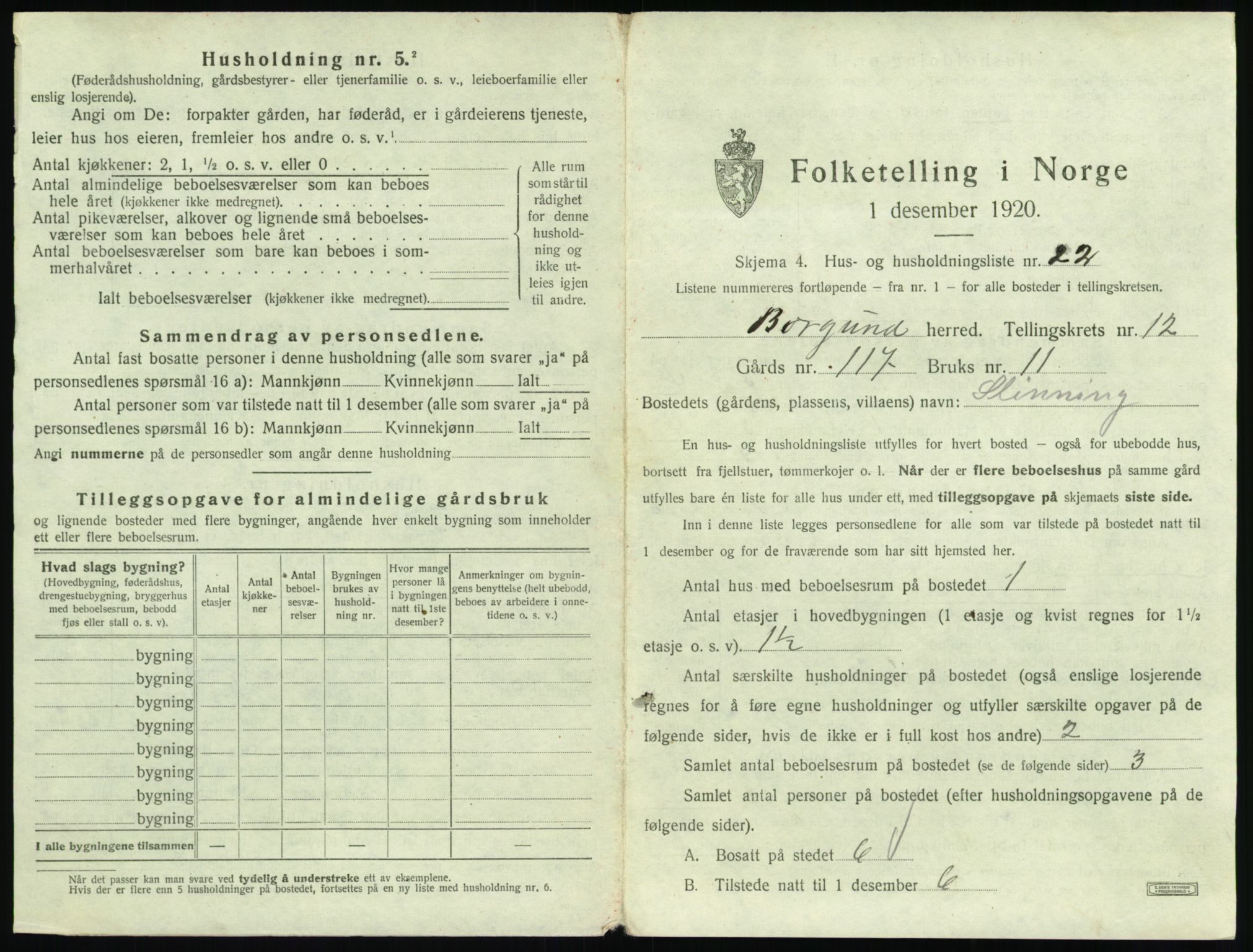 SAT, 1920 census for Borgund, 1920, p. 1244