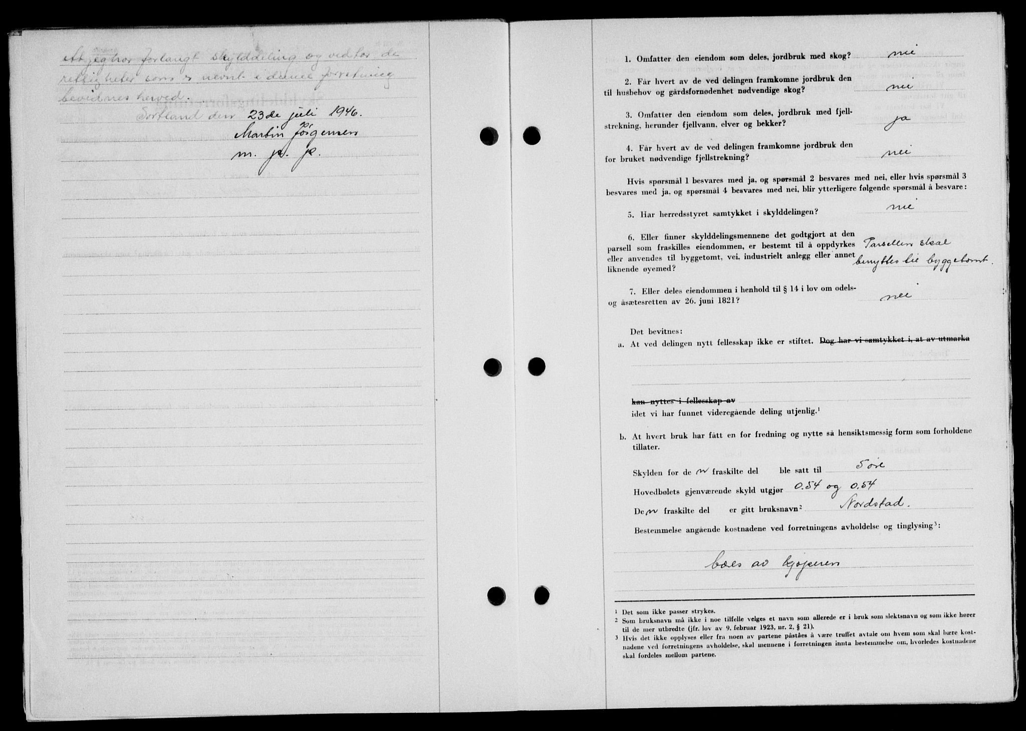 Lofoten sorenskriveri, SAT/A-0017/1/2/2C/L0014a: Mortgage book no. 14a, 1946-1946, Diary no: : 957/1946