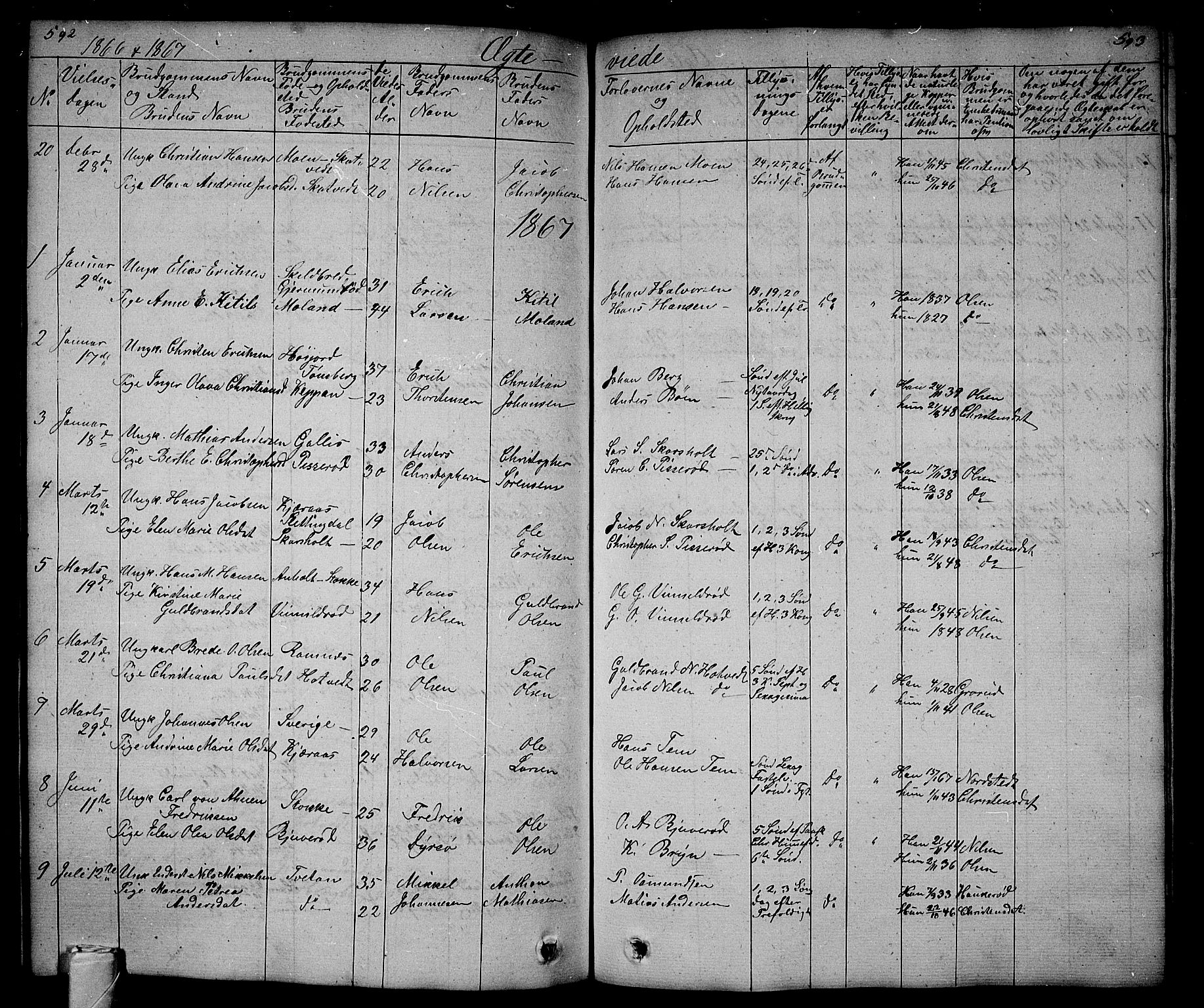 Andebu kirkebøker, AV/SAKO-A-336/G/Ga/L0003: Parish register (copy) no. I 3, 1832-1867, p. 592-593