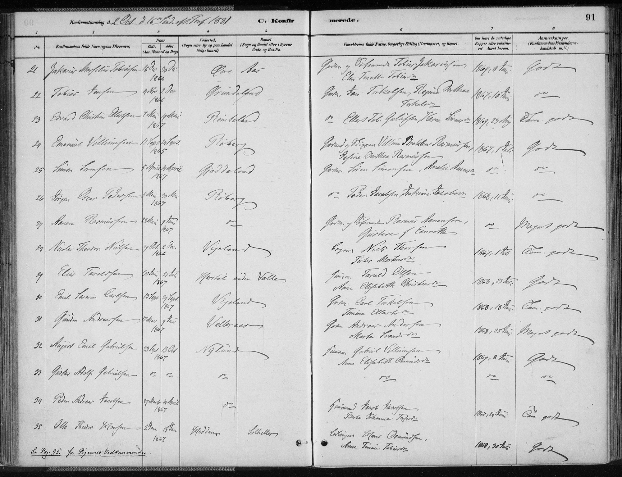 Sør-Audnedal sokneprestkontor, AV/SAK-1111-0039/F/Fa/Fab/L0009: Parish register (official) no. A 9, 1880-1895, p. 91