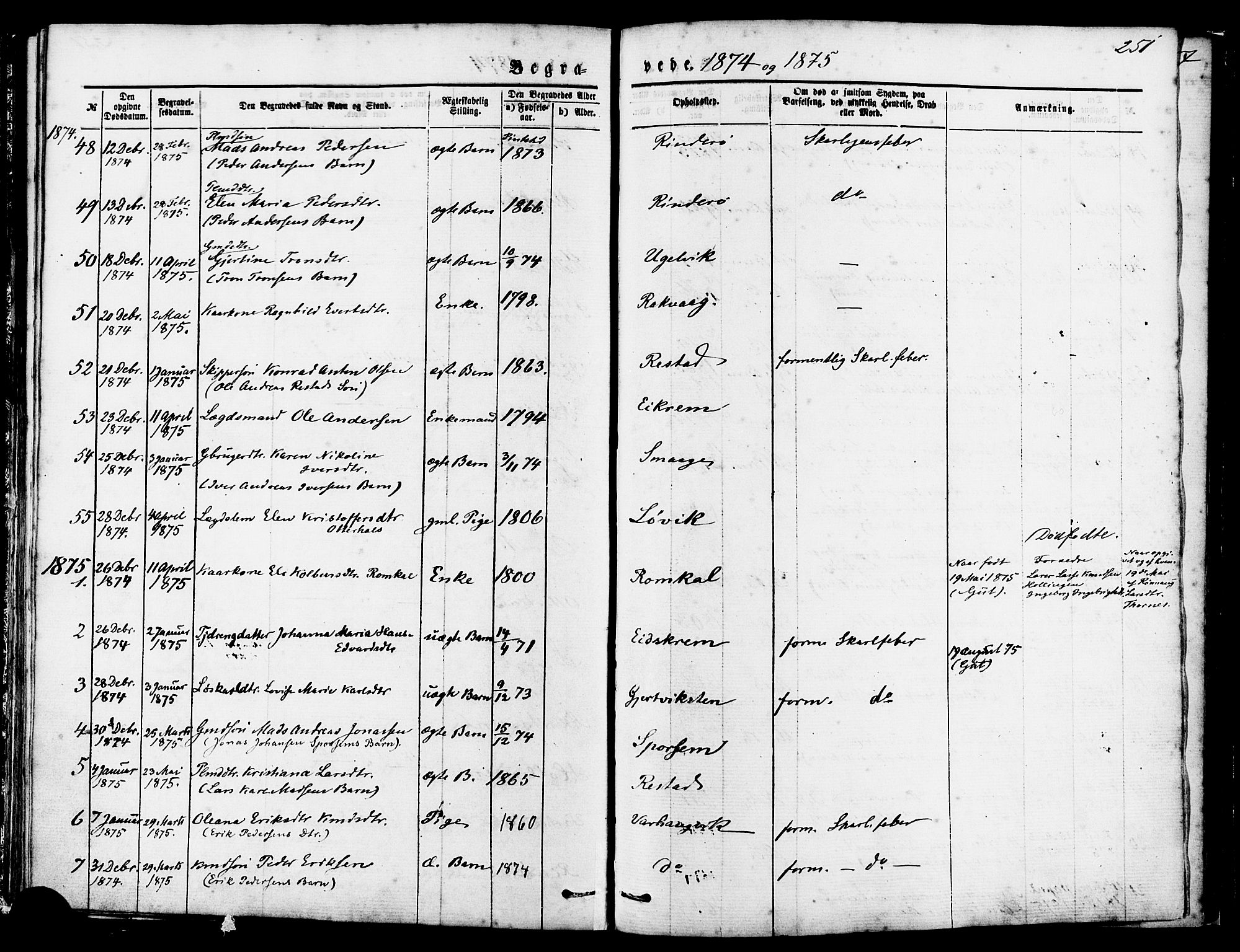 Ministerialprotokoller, klokkerbøker og fødselsregistre - Møre og Romsdal, AV/SAT-A-1454/560/L0720: Parish register (official) no. 560A04, 1873-1878, p. 251