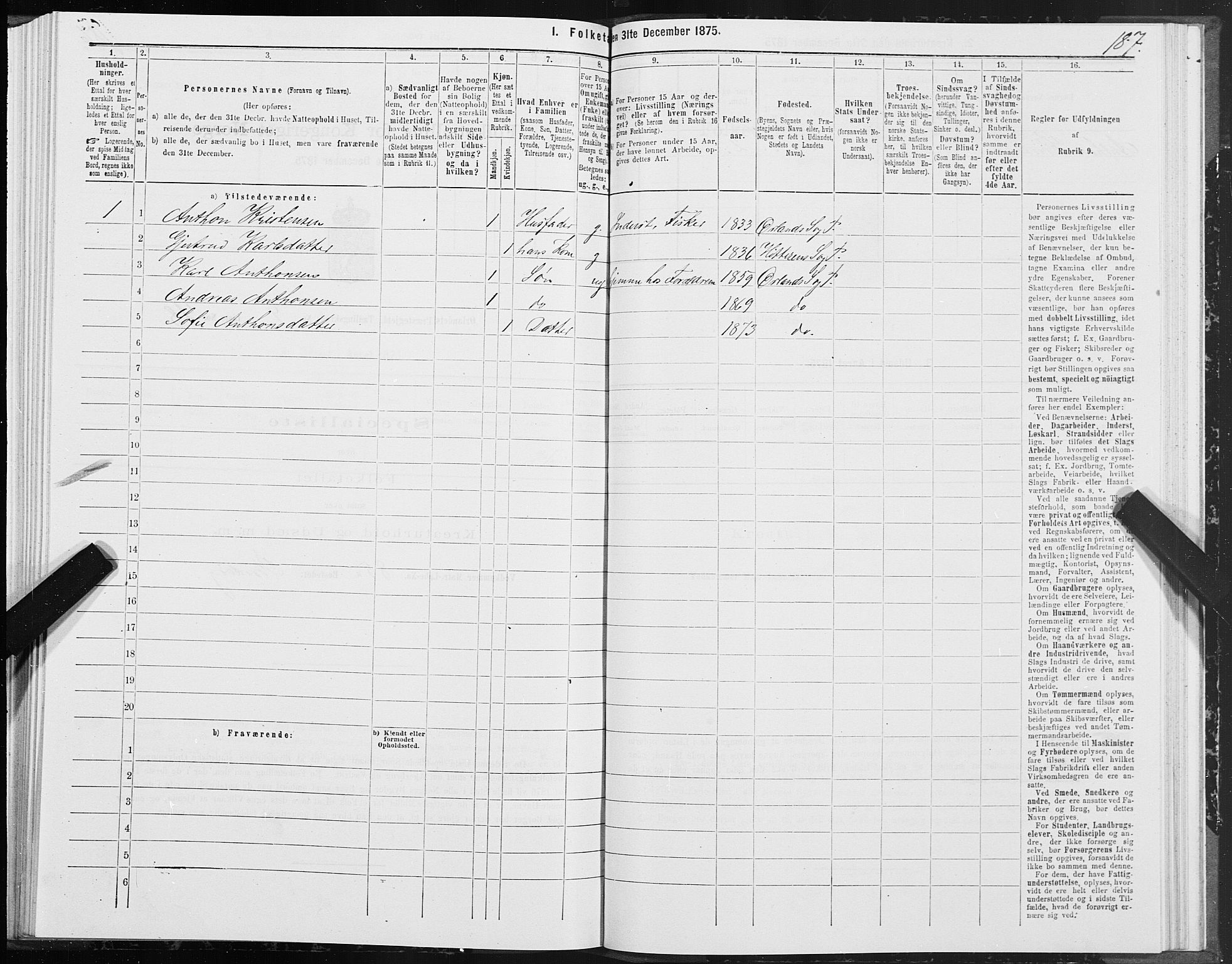 SAT, 1875 census for 1621P Ørland, 1875, p. 2187