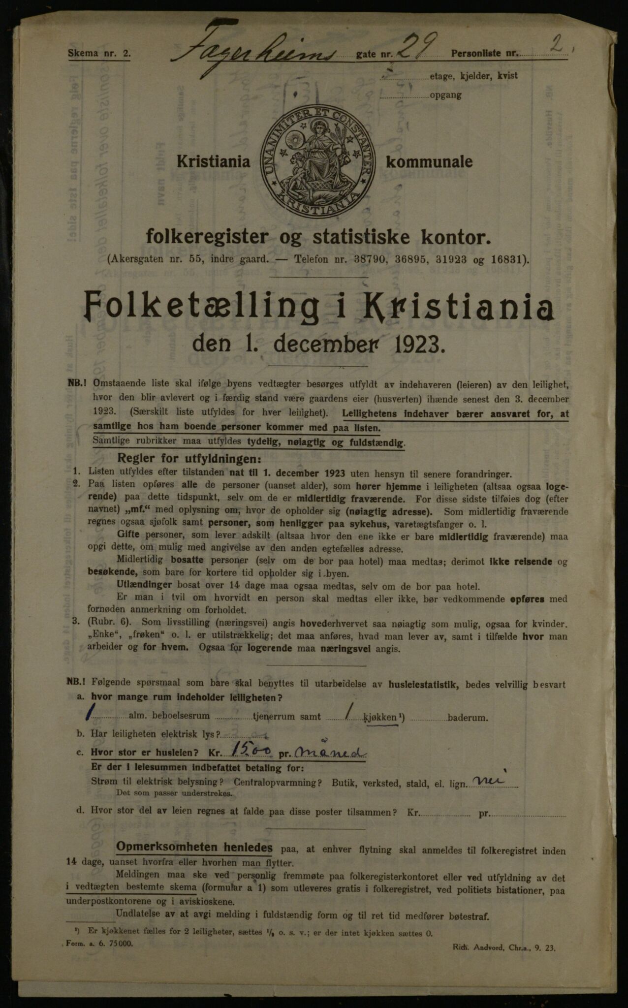 OBA, Municipal Census 1923 for Kristiania, 1923, p. 26151