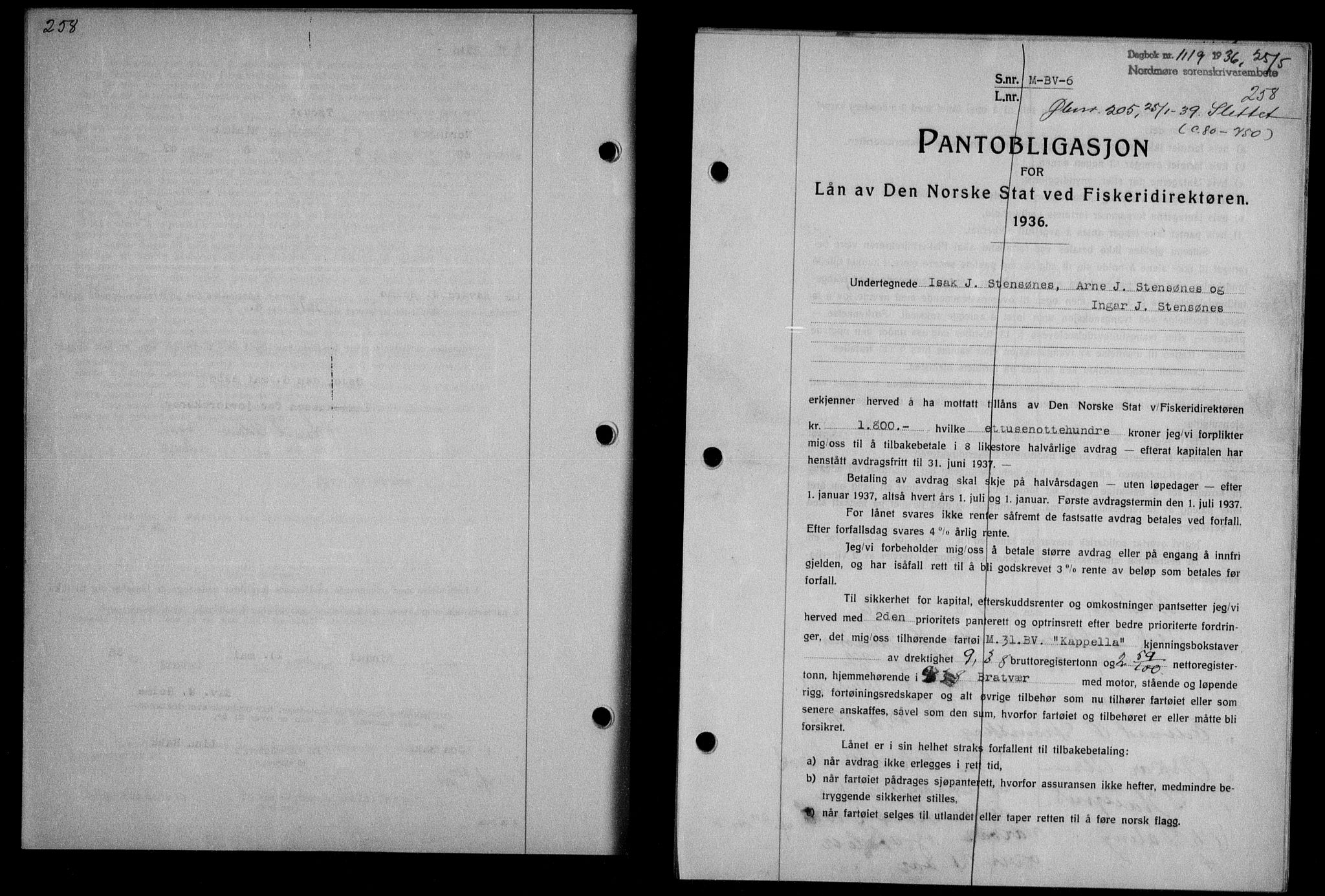 Nordmøre sorenskriveri, AV/SAT-A-4132/1/2/2Ca/L0088: Mortgage book no. 78, 1936-1936, Diary no: : 1119/1936