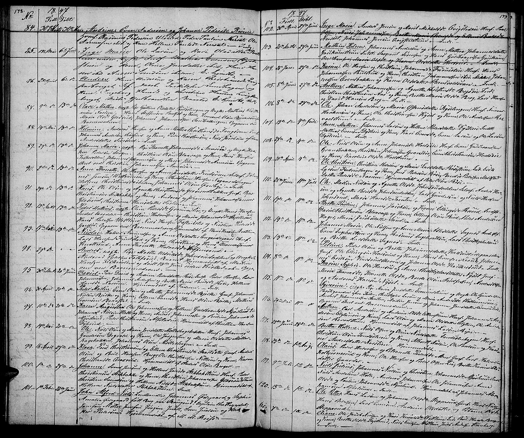 Vestre Toten prestekontor, AV/SAH-PREST-108/H/Ha/Hab/L0002: Parish register (copy) no. 2, 1836-1848, p. 172-173