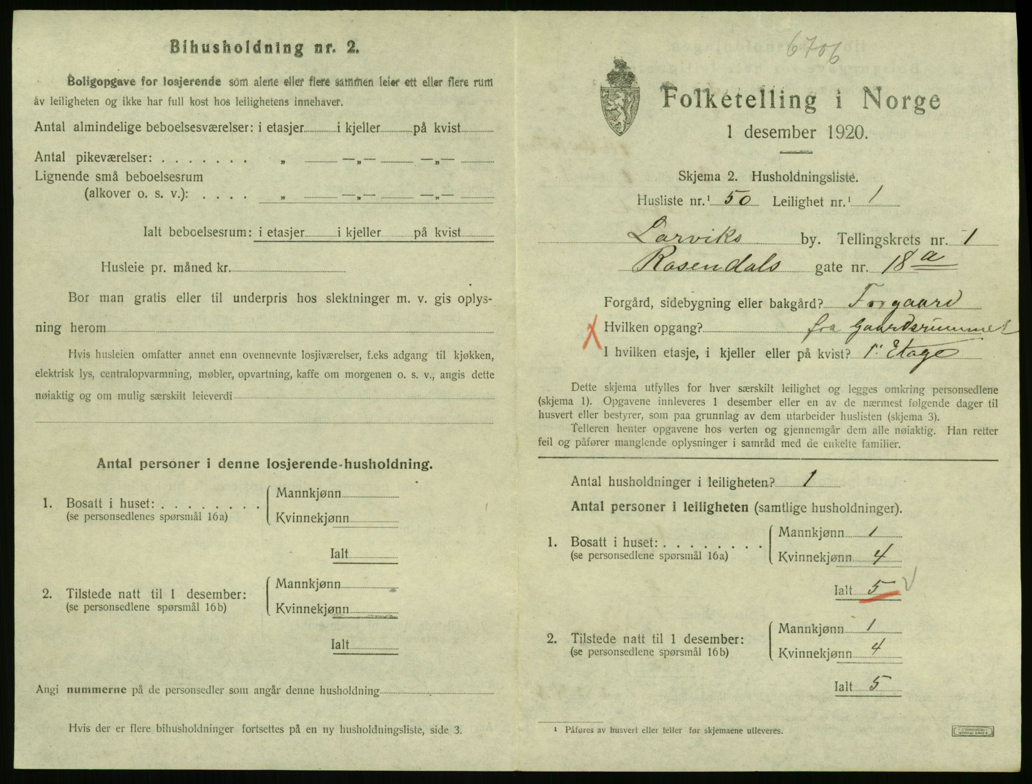 SAKO, 1920 census for Larvik, 1920, p. 3194