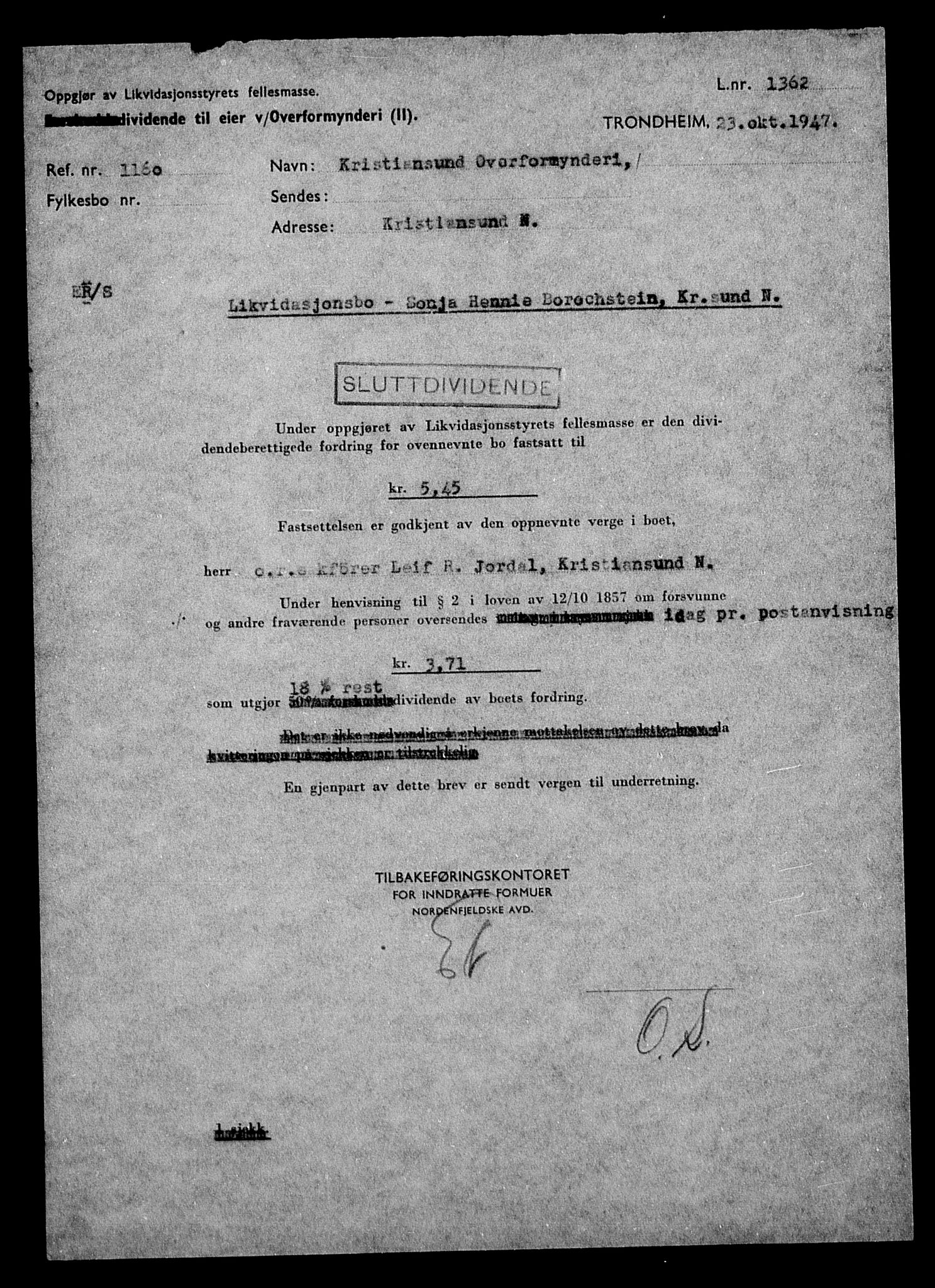 Justisdepartementet, Tilbakeføringskontoret for inndratte formuer, AV/RA-S-1564/H/Hc/Hcb/L0910: --, 1945-1947, p. 442