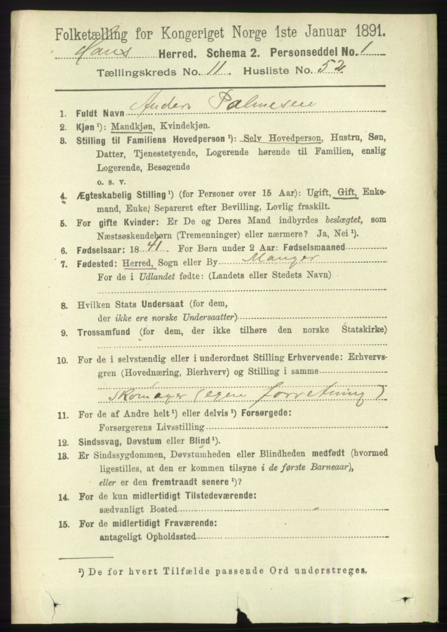 RA, 1891 census for 1250 Haus, 1891, p. 5177