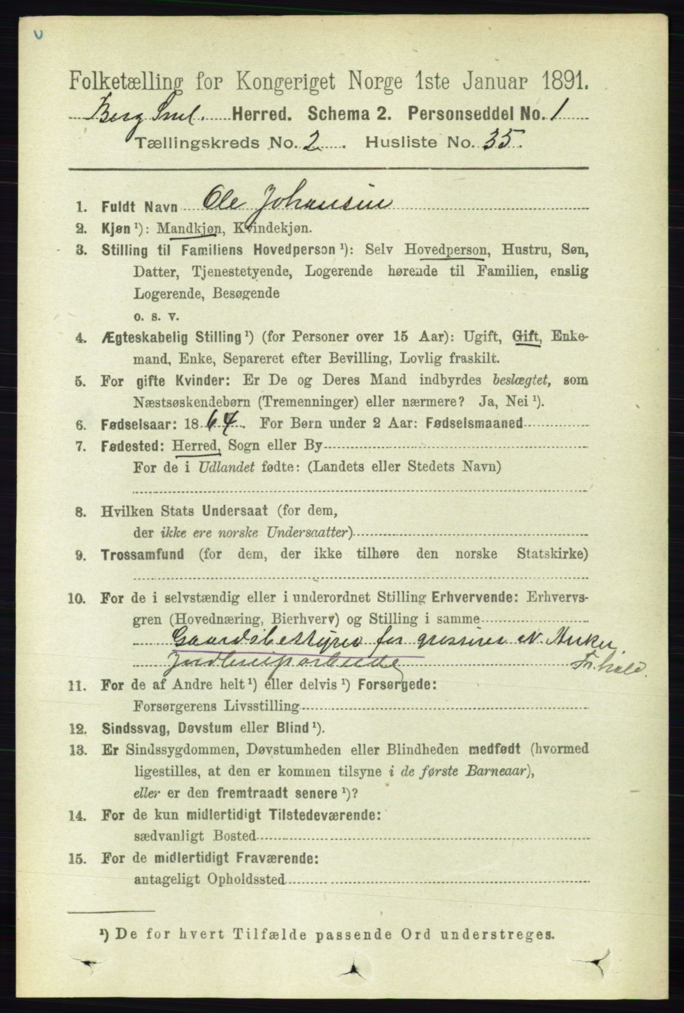 RA, 1891 census for 0116 Berg, 1891, p. 1215