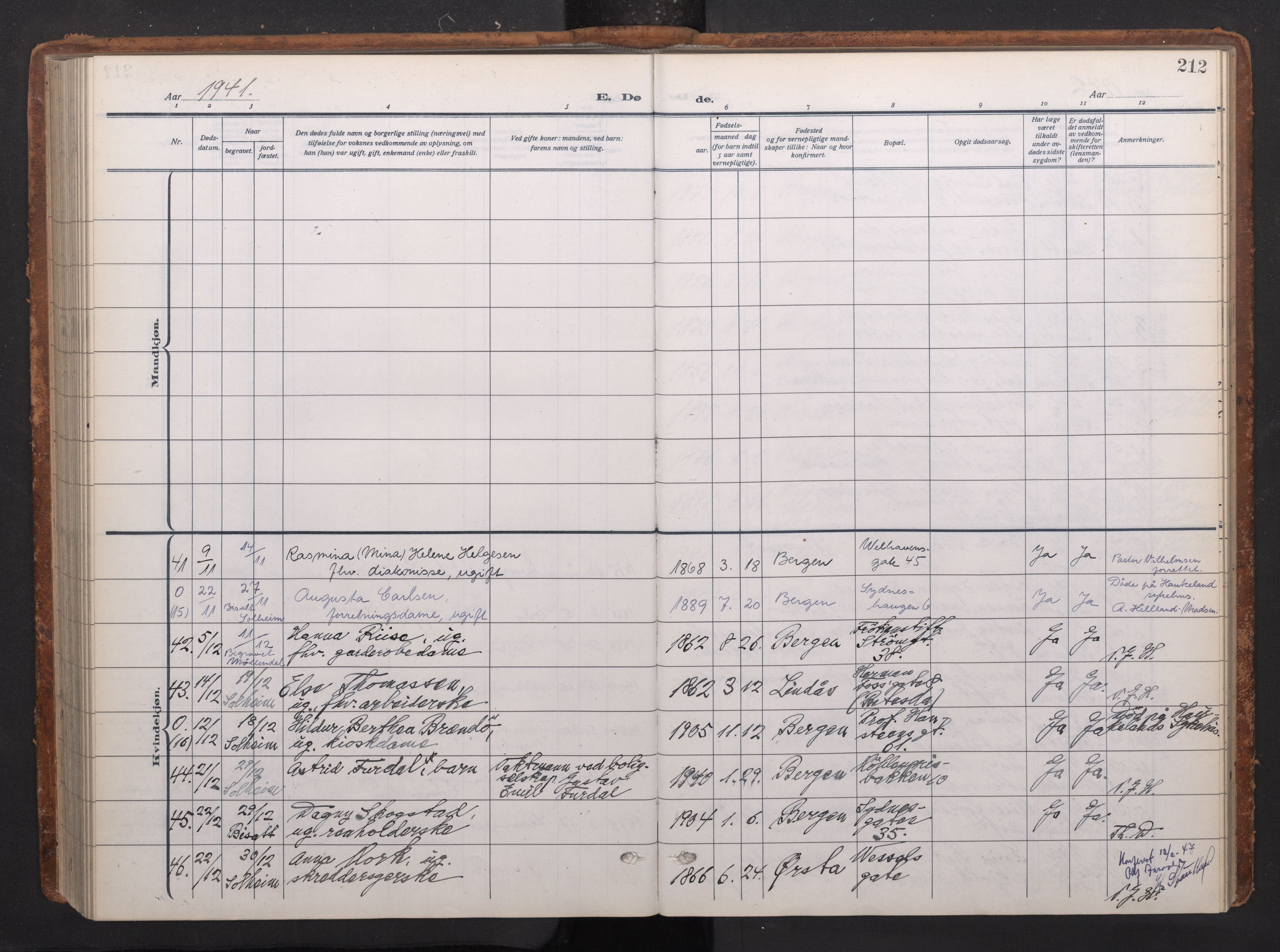 Johanneskirken sokneprestembete, AV/SAB-A-76001/H/Haa/L0020: Parish register (official) no. E 2, 1916-1951, p. 212