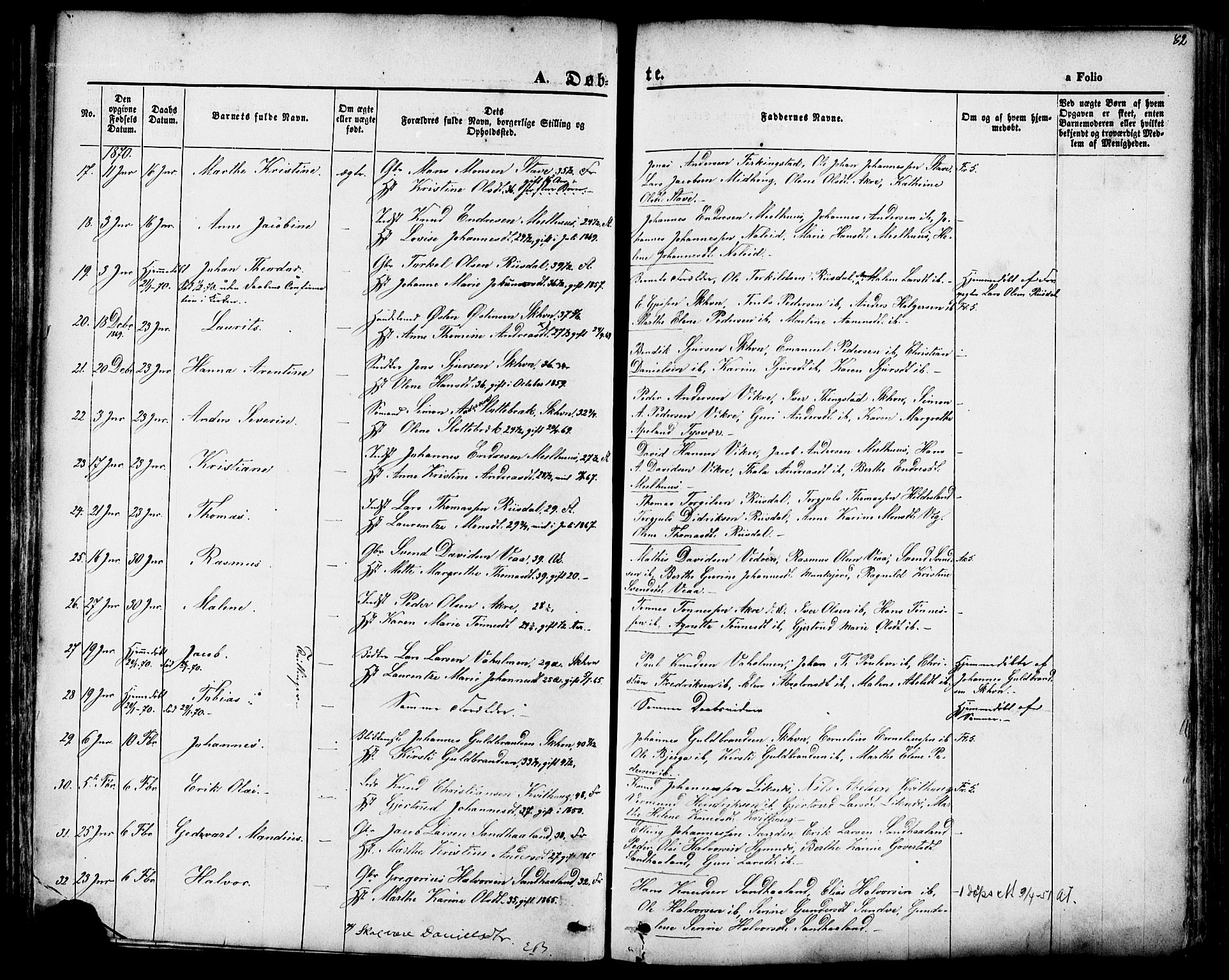 Skudenes sokneprestkontor, SAST/A -101849/H/Ha/Haa/L0006: Parish register (official) no. A 4, 1864-1881, p. 82
