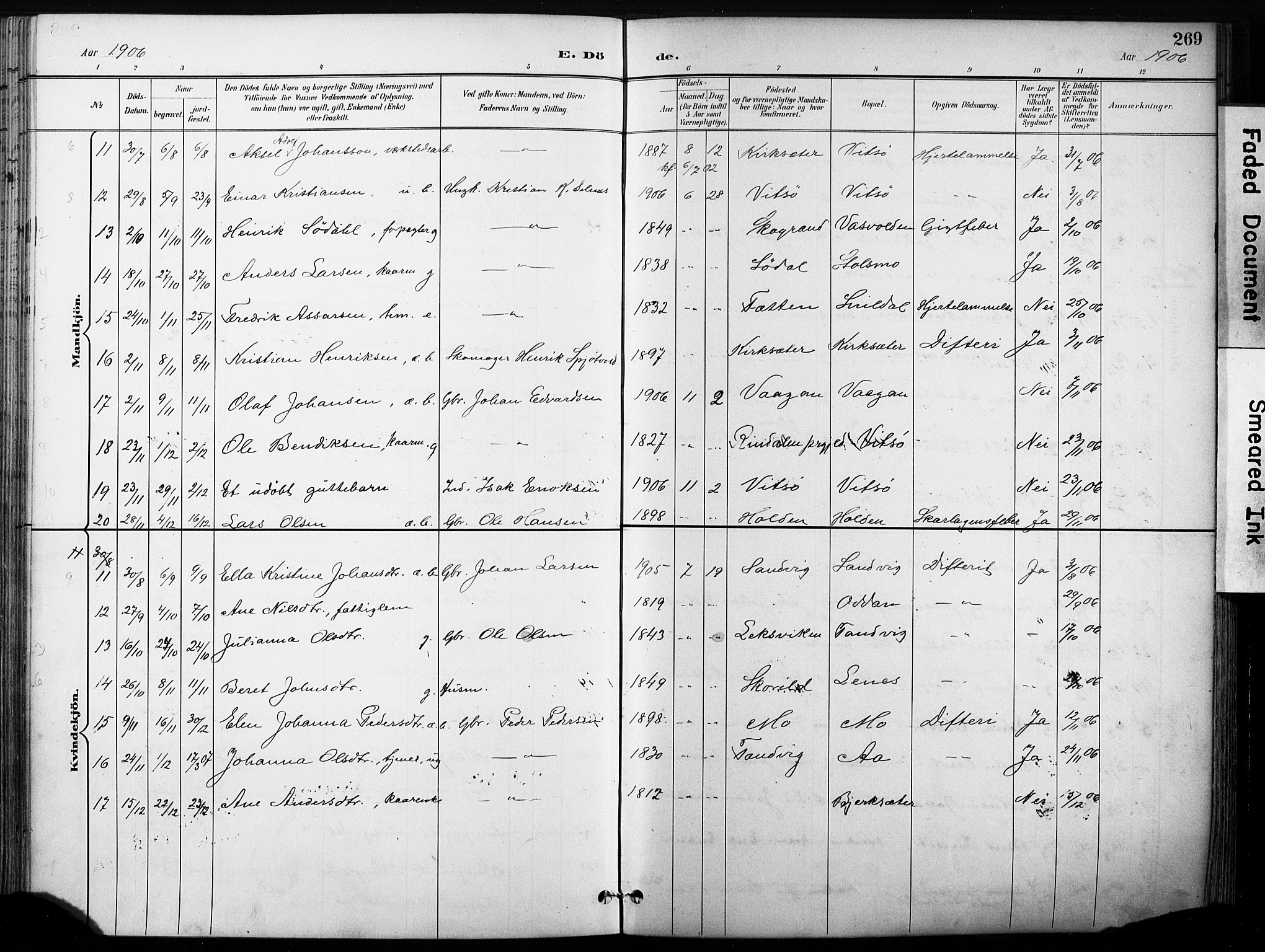 Ministerialprotokoller, klokkerbøker og fødselsregistre - Sør-Trøndelag, SAT/A-1456/630/L0497: Parish register (official) no. 630A10, 1896-1910, p. 269