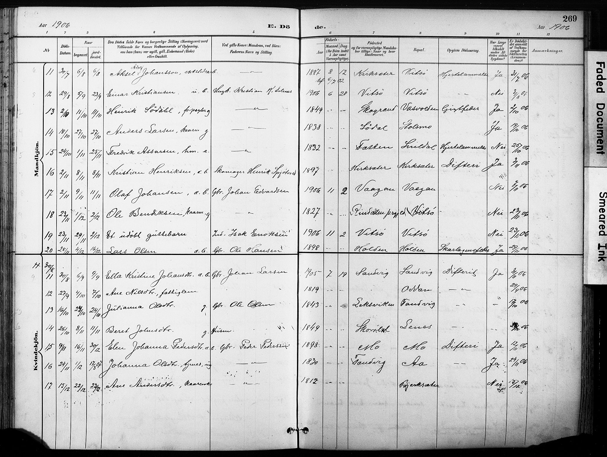 Ministerialprotokoller, klokkerbøker og fødselsregistre - Sør-Trøndelag, AV/SAT-A-1456/630/L0497: Parish register (official) no. 630A10, 1896-1910, p. 269