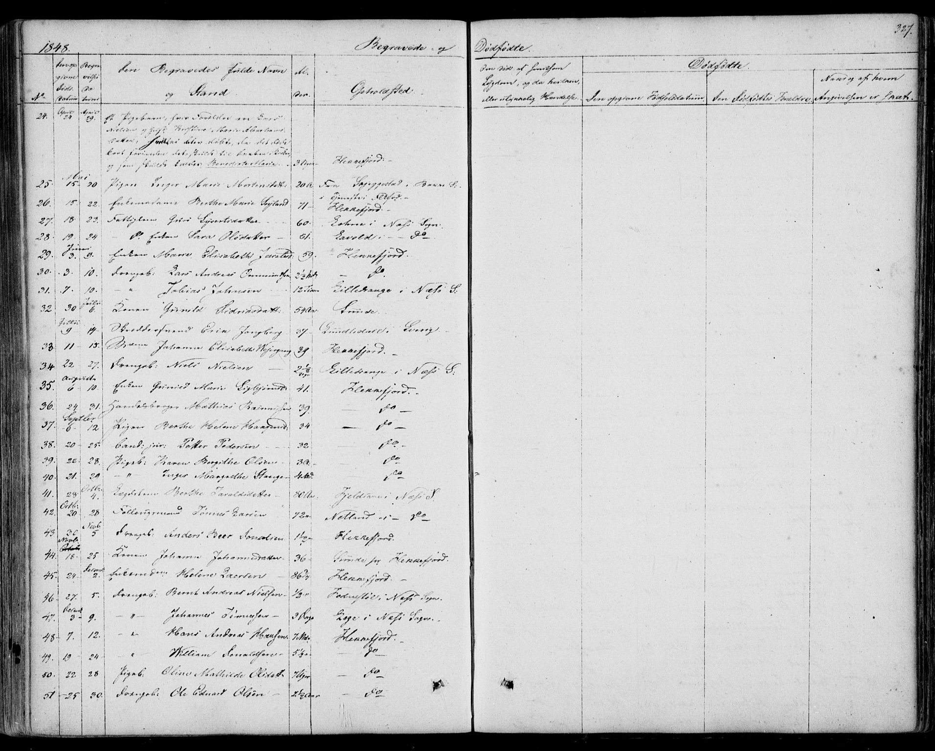 Flekkefjord sokneprestkontor, SAK/1111-0012/F/Fb/Fbc/L0005: Parish register (copy) no. B 5, 1846-1866, p. 327