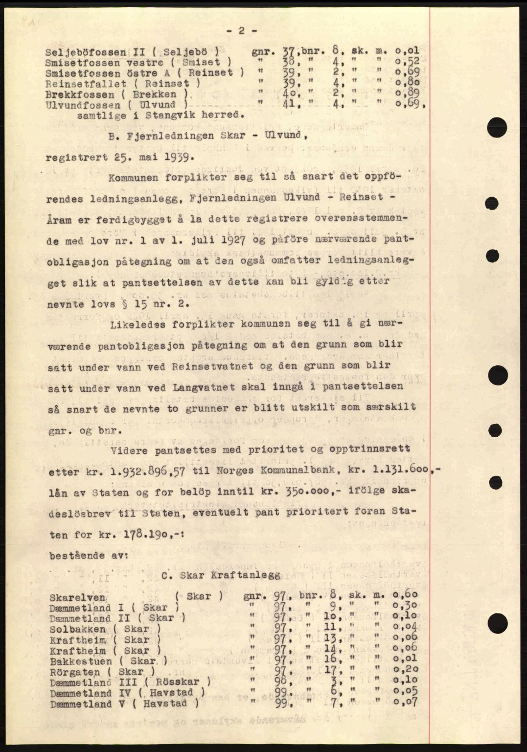 Nordmøre sorenskriveri, AV/SAT-A-4132/1/2/2Ca: Mortgage book no. B88, 1941-1942, Diary no: : 1594/1941