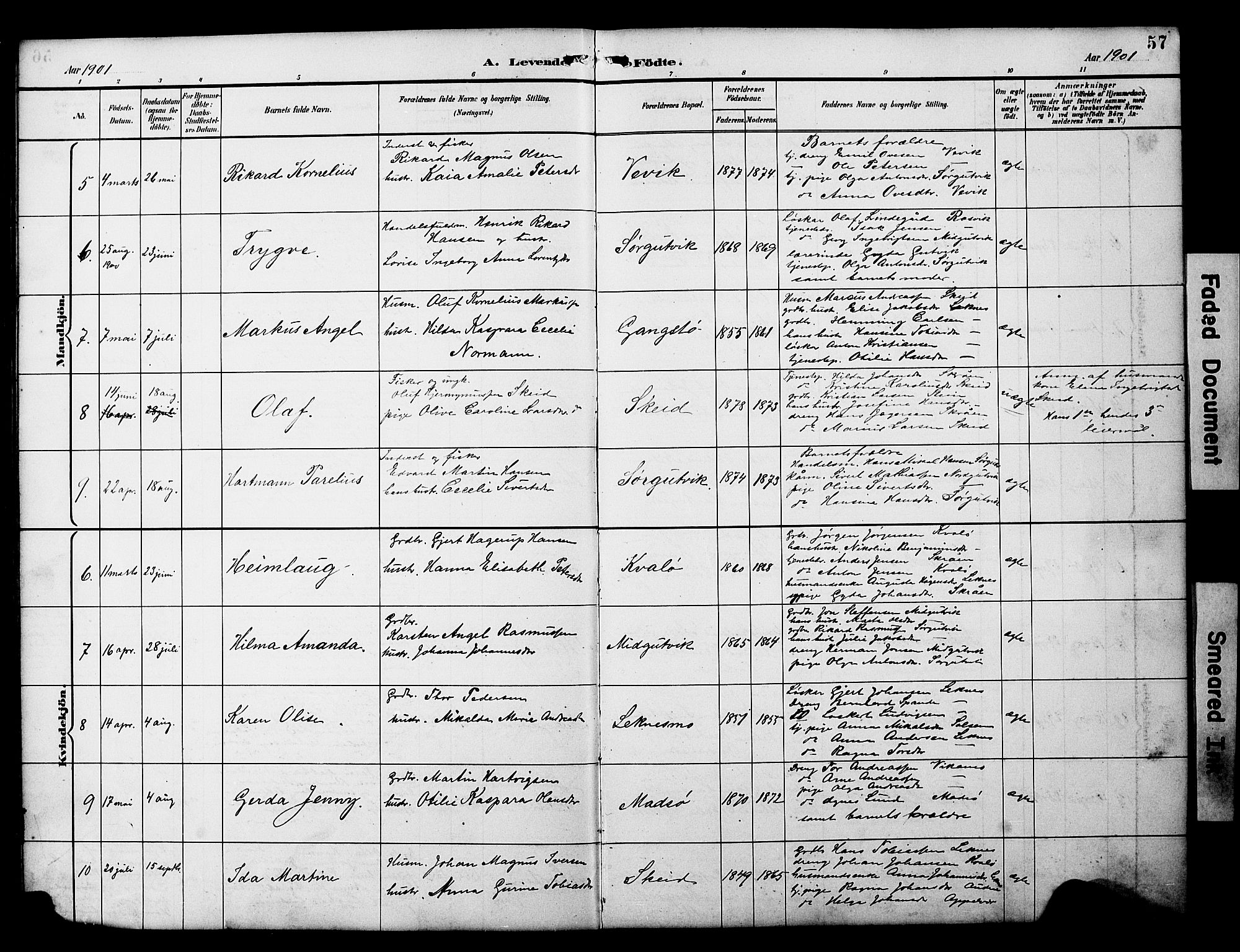 Ministerialprotokoller, klokkerbøker og fødselsregistre - Nord-Trøndelag, SAT/A-1458/788/L0701: Parish register (copy) no. 788C01, 1888-1913, p. 57