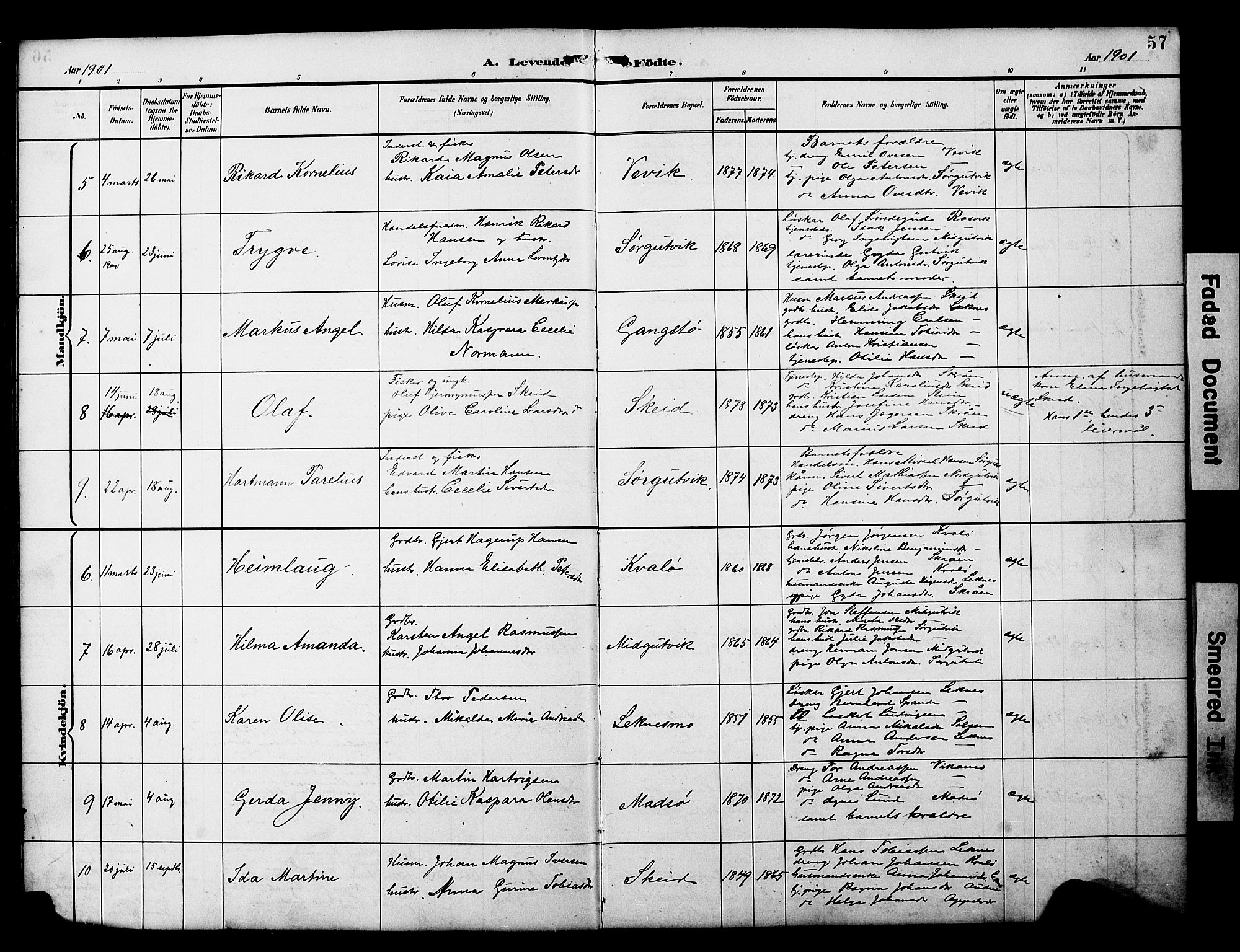 Ministerialprotokoller, klokkerbøker og fødselsregistre - Nord-Trøndelag, AV/SAT-A-1458/788/L0701: Parish register (copy) no. 788C01, 1888-1913, p. 57