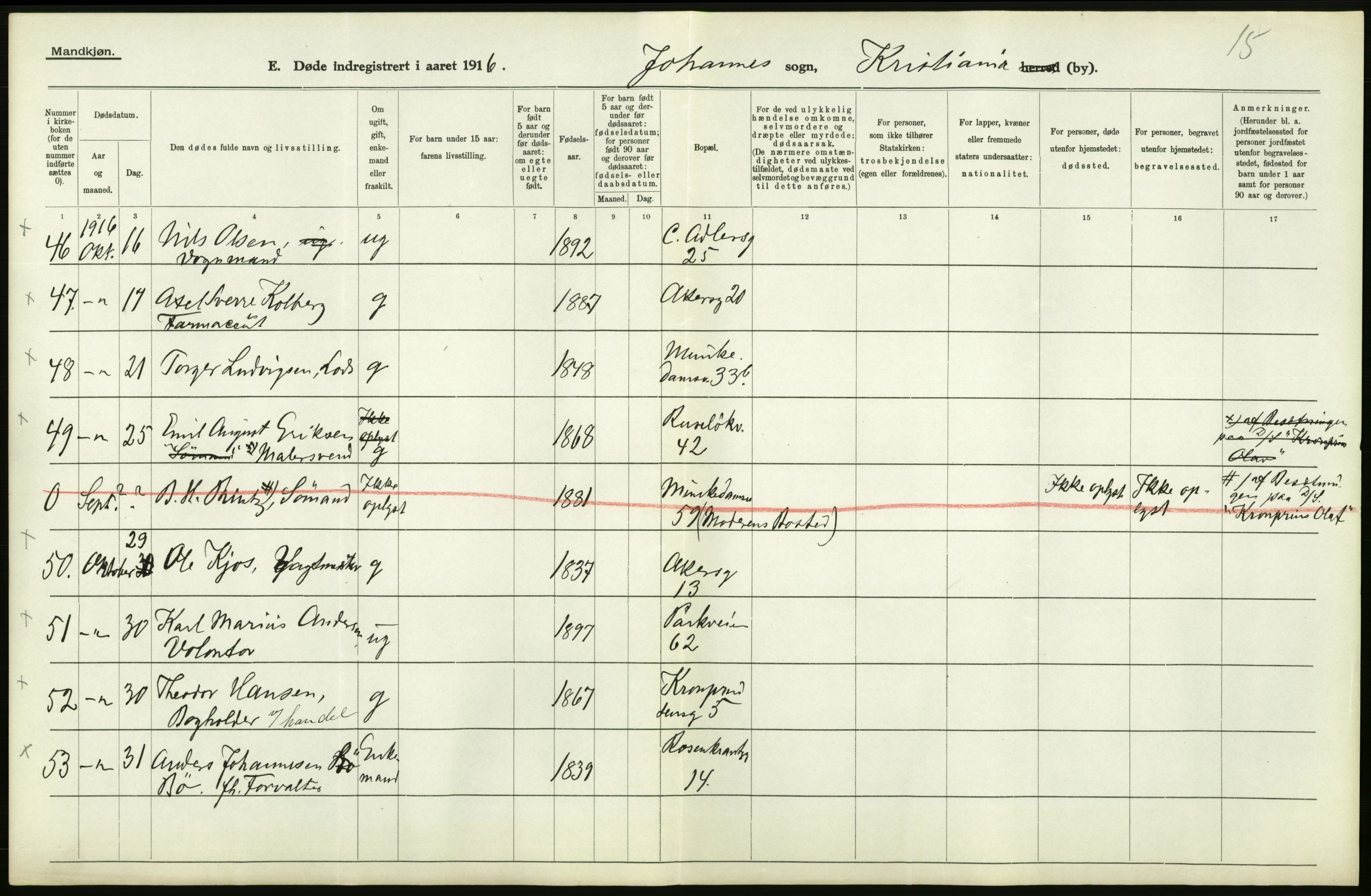 Statistisk sentralbyrå, Sosiodemografiske emner, Befolkning, AV/RA-S-2228/D/Df/Dfb/Dfbf/L0010: Kristiania: Døde, dødfødte., 1916, p. 472