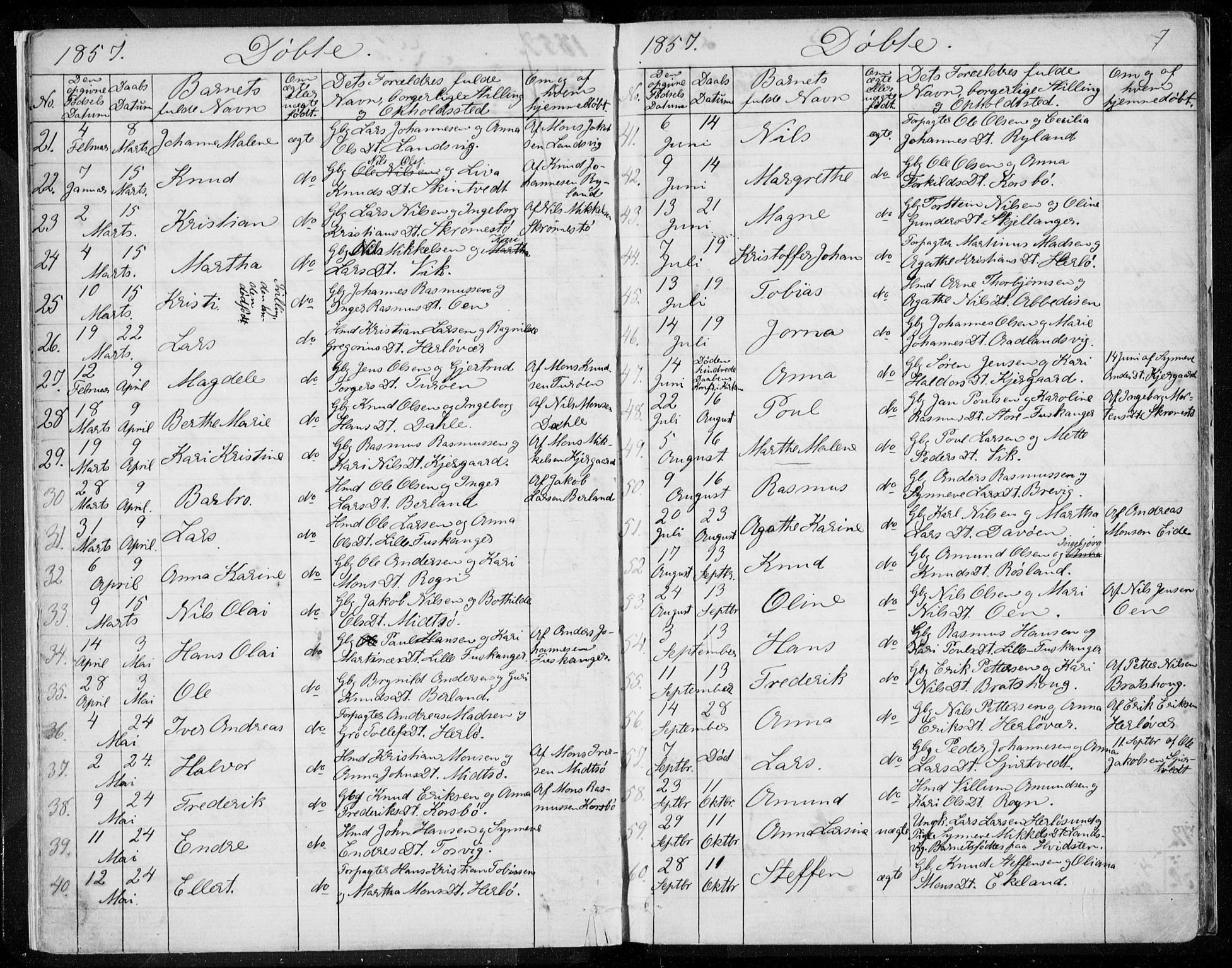 Herdla Sokneprestembete, SAB/A-75701/H/Haa: Parish register (official) no. A 1, 1855-1869, p. 7