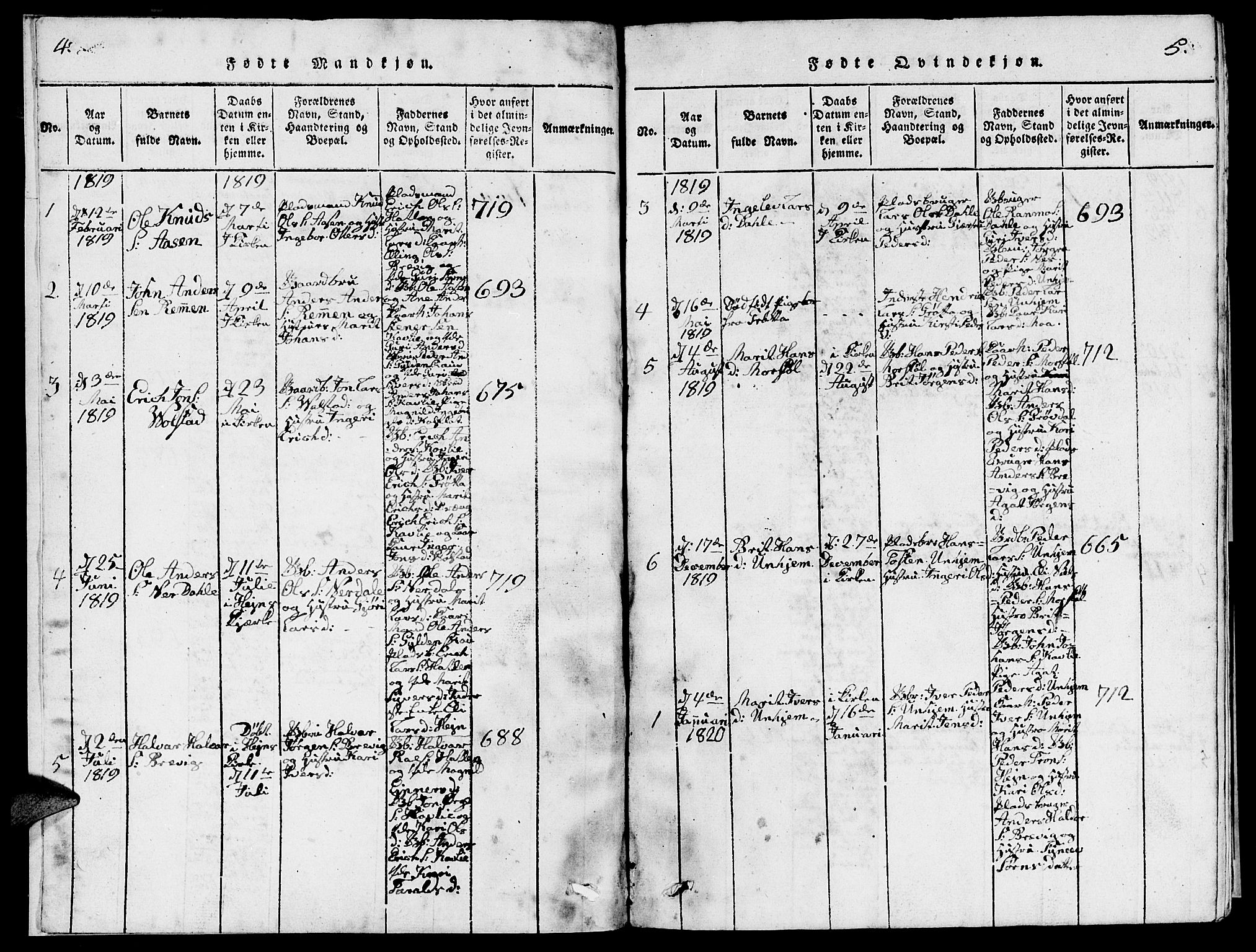 Ministerialprotokoller, klokkerbøker og fødselsregistre - Møre og Romsdal, SAT/A-1454/545/L0587: Parish register (copy) no. 545C01, 1818-1836, p. 4-5