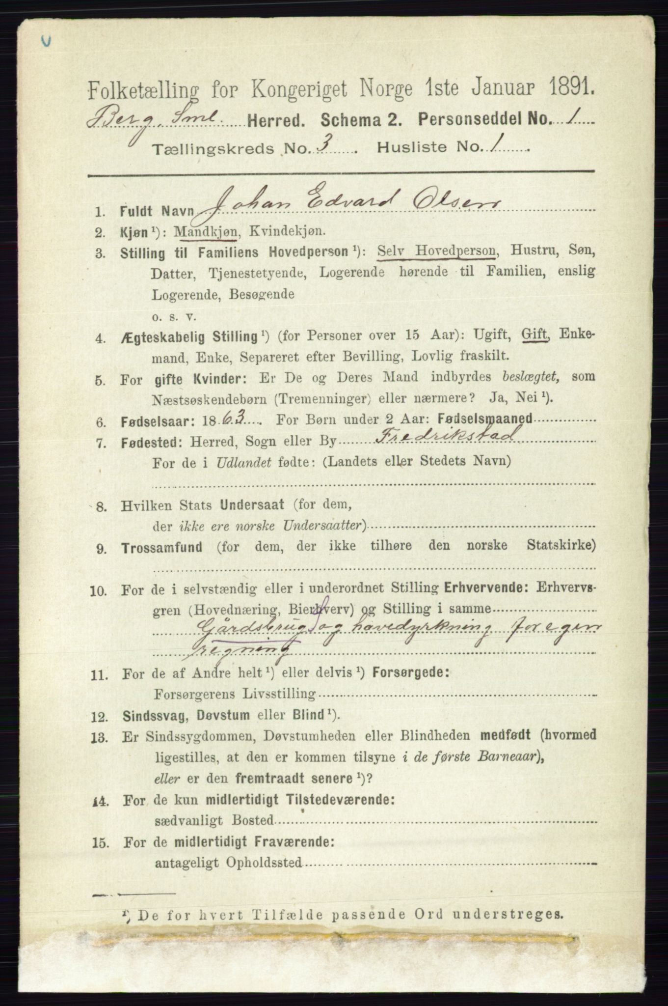 RA, 1891 census for 0116 Berg, 1891, p. 1888