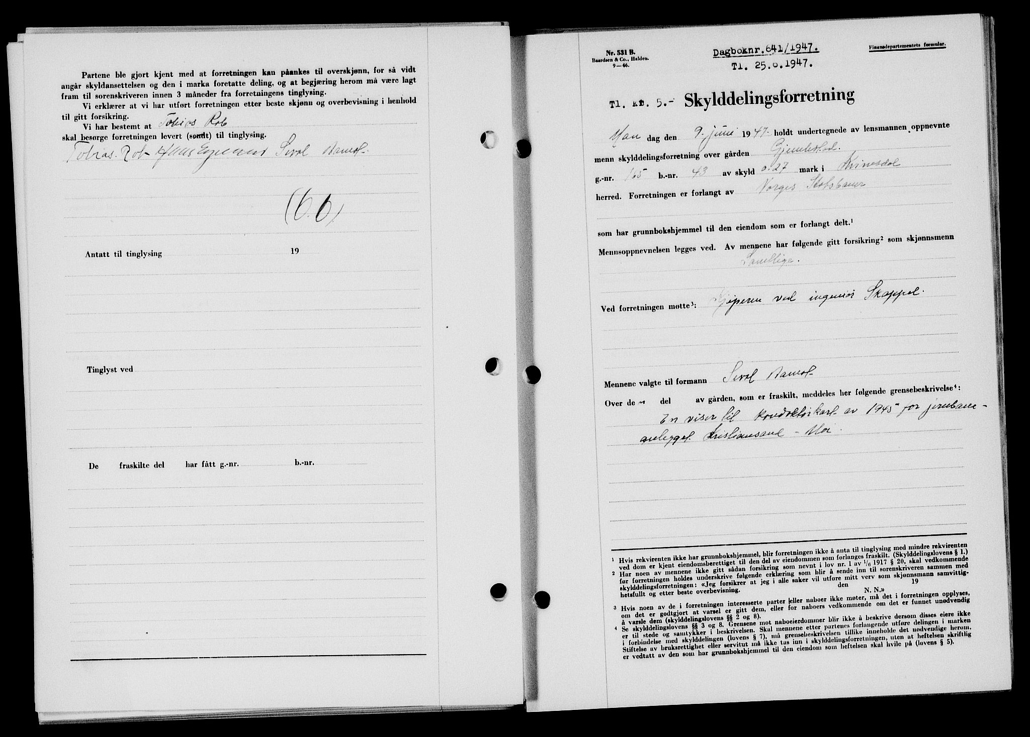 Flekkefjord sorenskriveri, SAK/1221-0001/G/Gb/Gba/L0062: Mortgage book no. A-10, 1947-1947, Diary no: : 641/1947