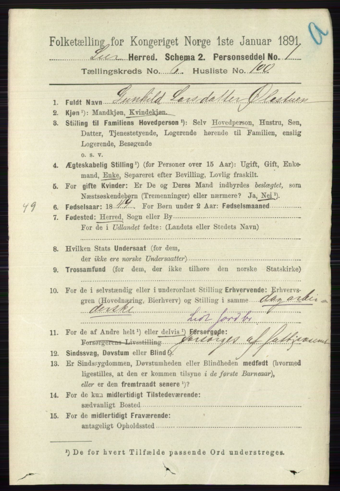 RA, 1891 census for 0626 Lier, 1891, p. 4427