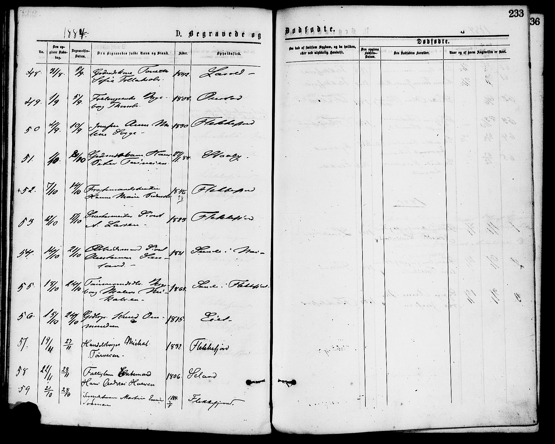 Flekkefjord sokneprestkontor, SAK/1111-0012/F/Fa/Fac/L0007: Parish register (official) no. A 7, 1875-1885, p. 233