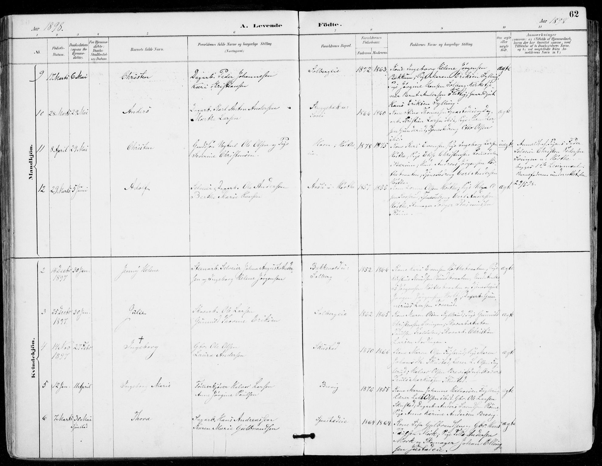 Sylling kirkebøker, AV/SAKO-A-247/F/Fa/L0001: Parish register (official) no. 1, 1883-1910, p. 62