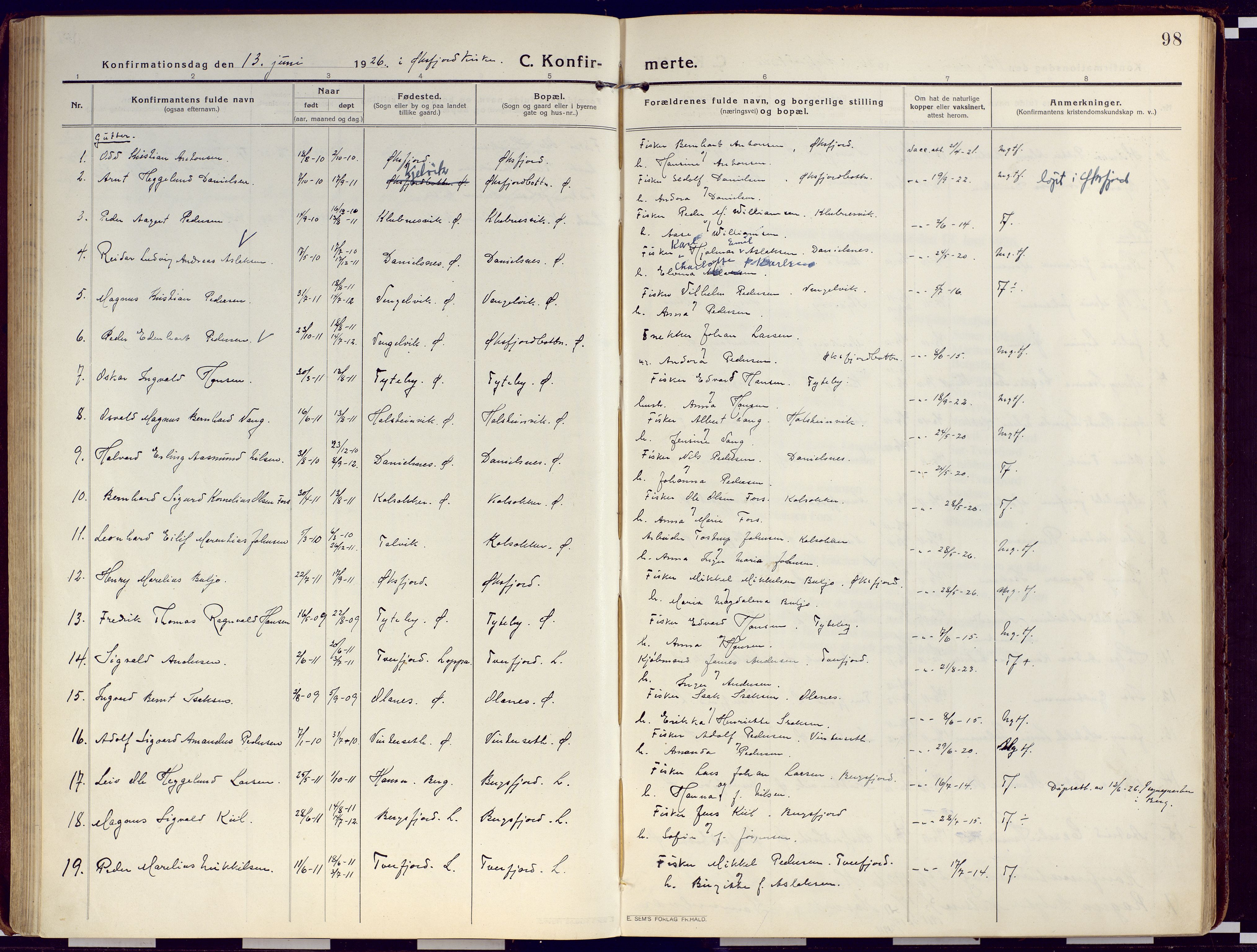 Loppa sokneprestkontor, SATØ/S-1339/H/Ha/L0012kirke: Parish register (official) no. 12, 1917-1932, p. 98