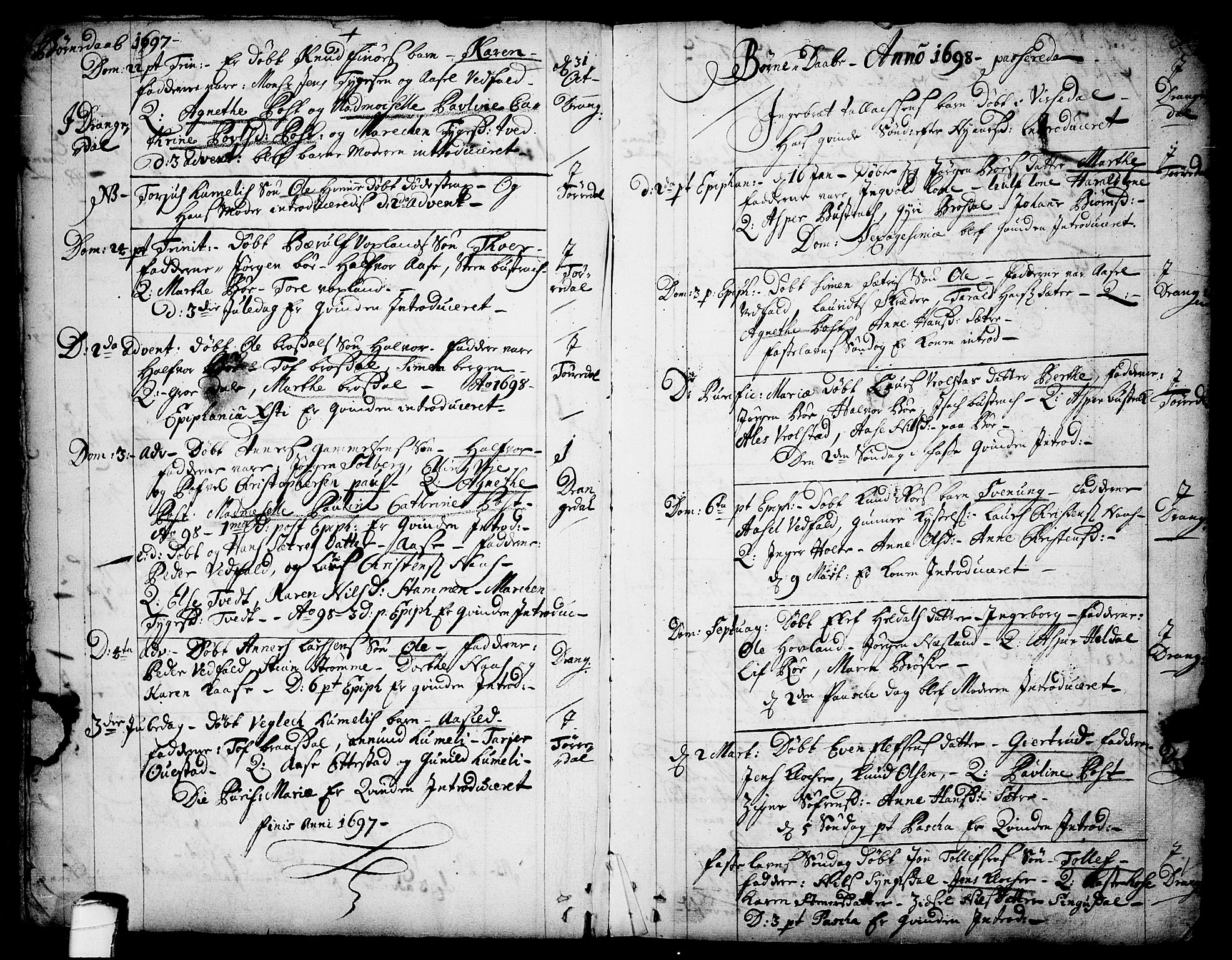 Drangedal kirkebøker, SAKO/A-258/F/Fa/L0001: Parish register (official) no. 1, 1697-1767, p. 3