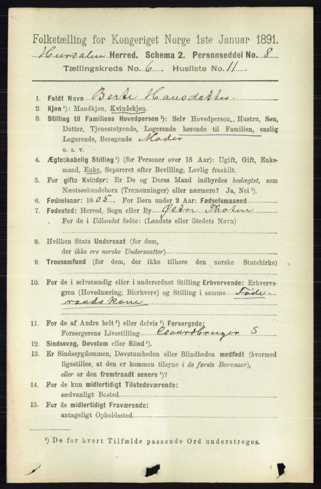 RA, 1891 census for 0239 Hurdal, 1891, p. 2257