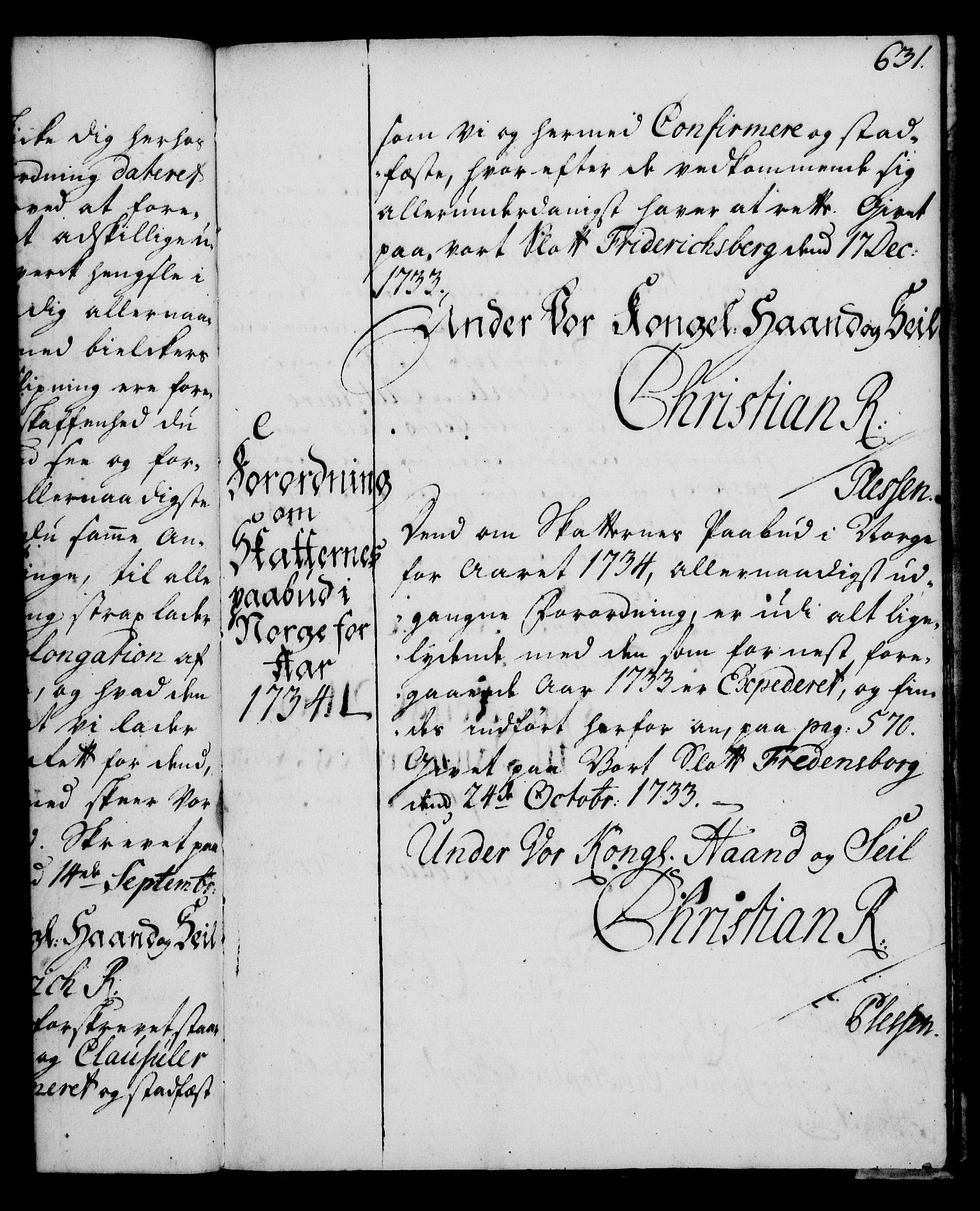 Rentekammeret, Kammerkanselliet, RA/EA-3111/G/Gg/Gga/L0003: Norsk ekspedisjonsprotokoll med register (merket RK 53.3), 1727-1734, p. 631