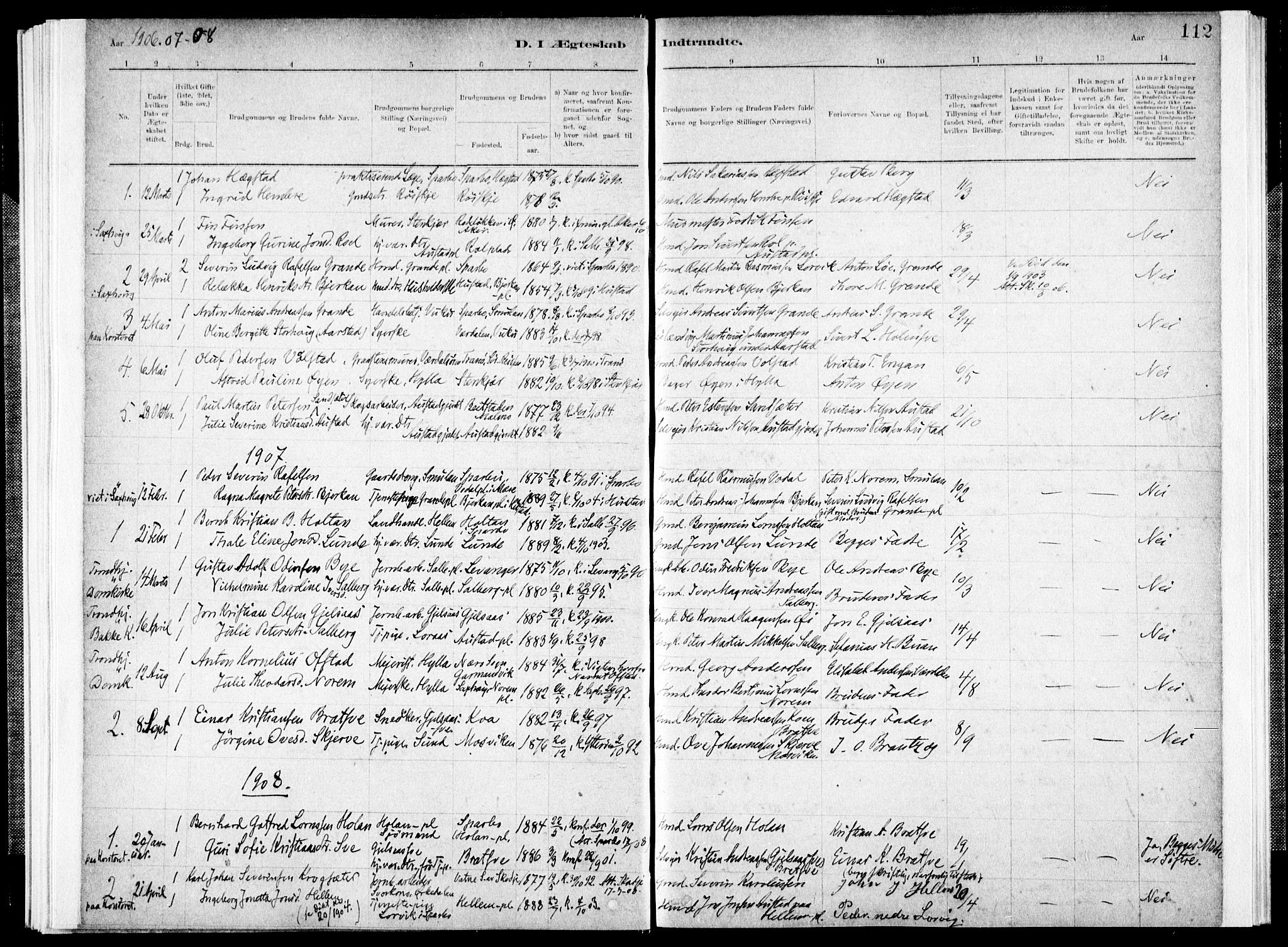 Ministerialprotokoller, klokkerbøker og fødselsregistre - Nord-Trøndelag, SAT/A-1458/731/L0309: Parish register (official) no. 731A01, 1879-1918, p. 112