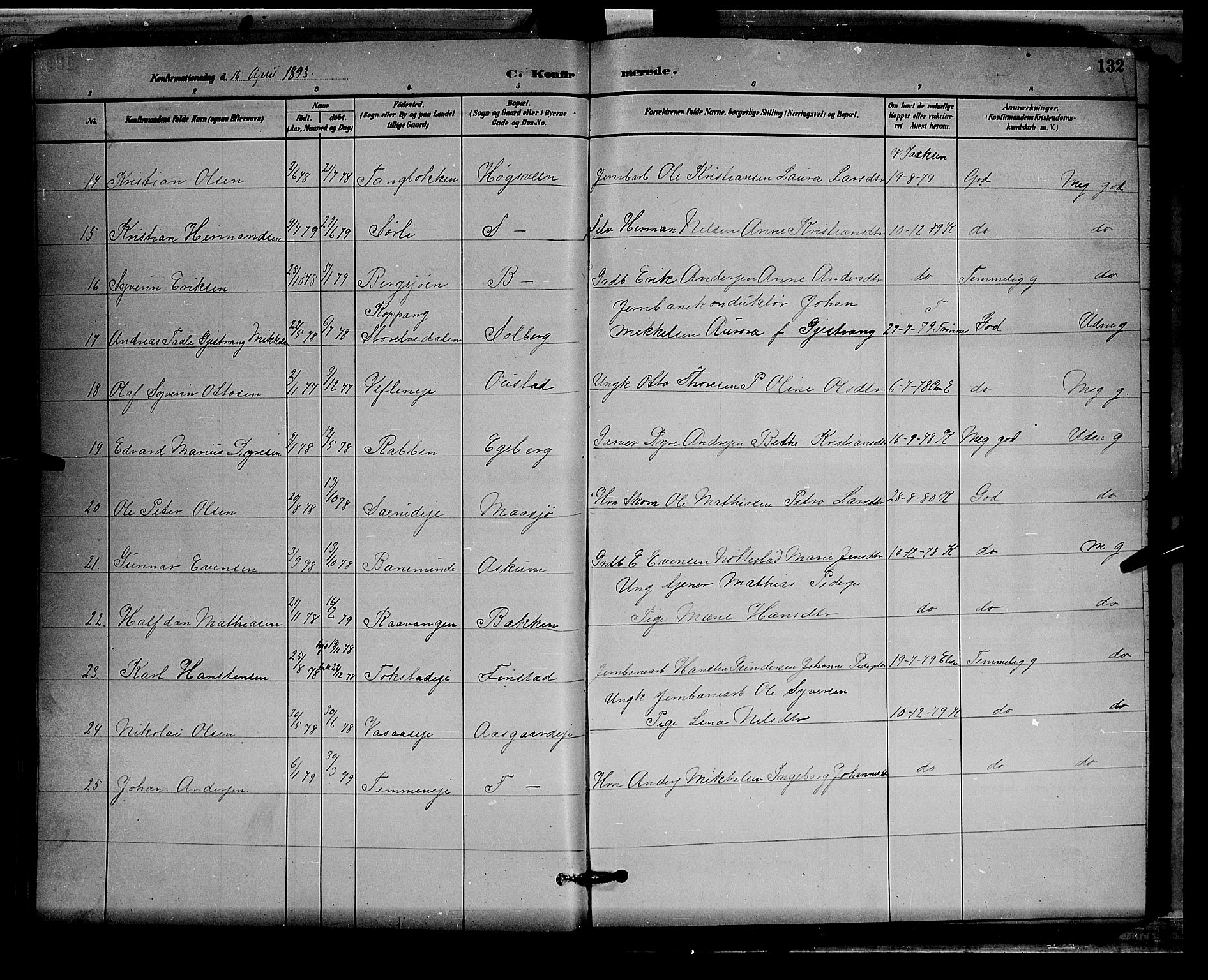 Stange prestekontor, AV/SAH-PREST-002/L/L0008: Parish register (copy) no. 8, 1882-1895, p. 132