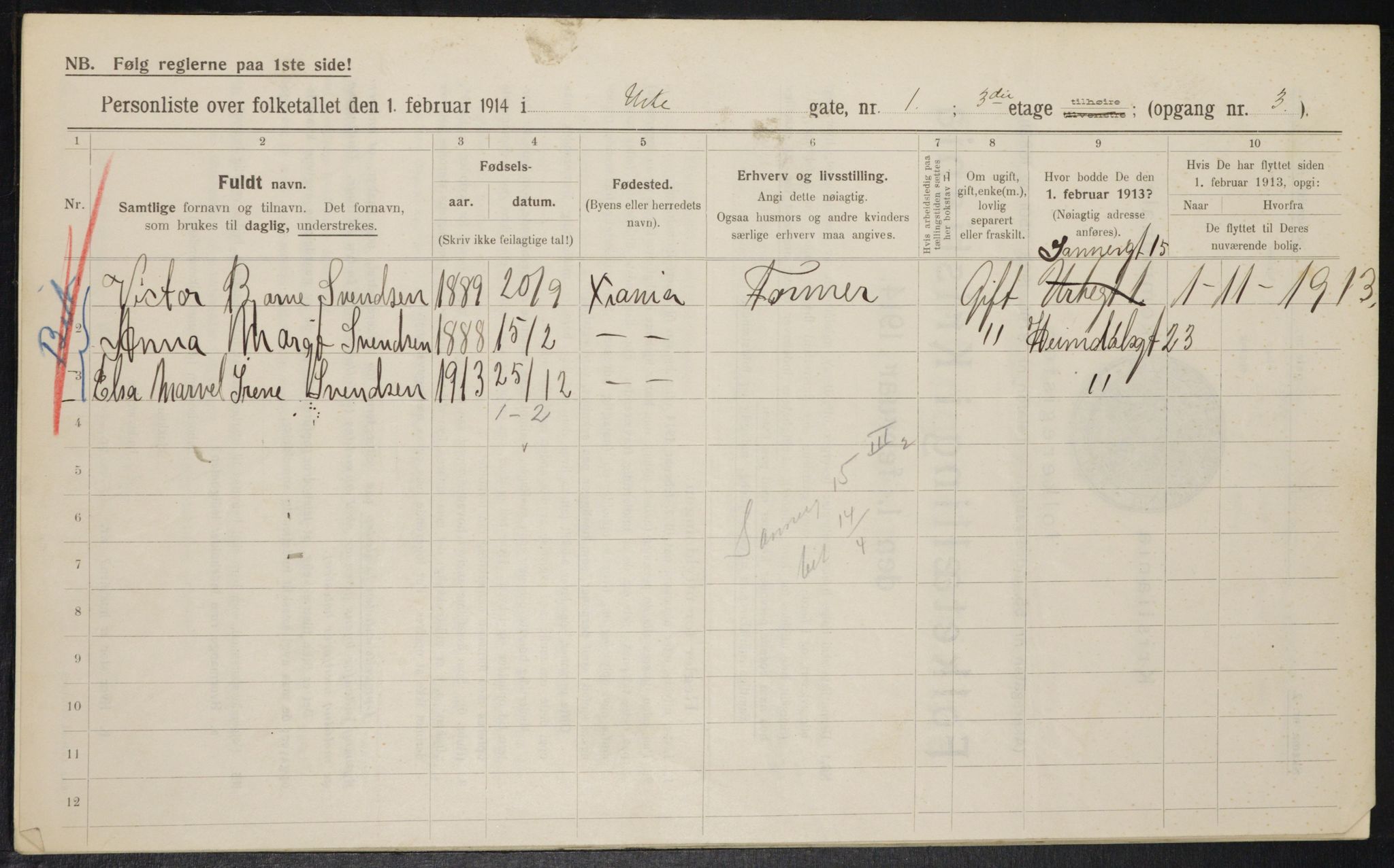 OBA, Municipal Census 1914 for Kristiania, 1914, p. 121567